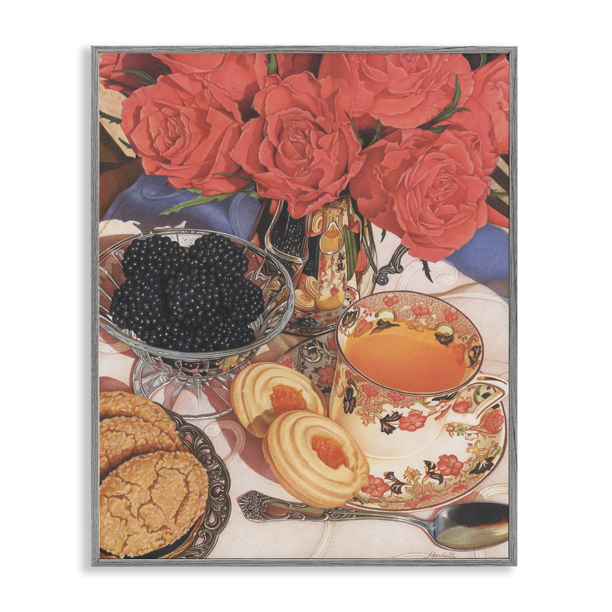 Stupell Industries Tea Party & Berries Food & Beverage Painting Gray Framed Art Print Wall Art, 11 x 14