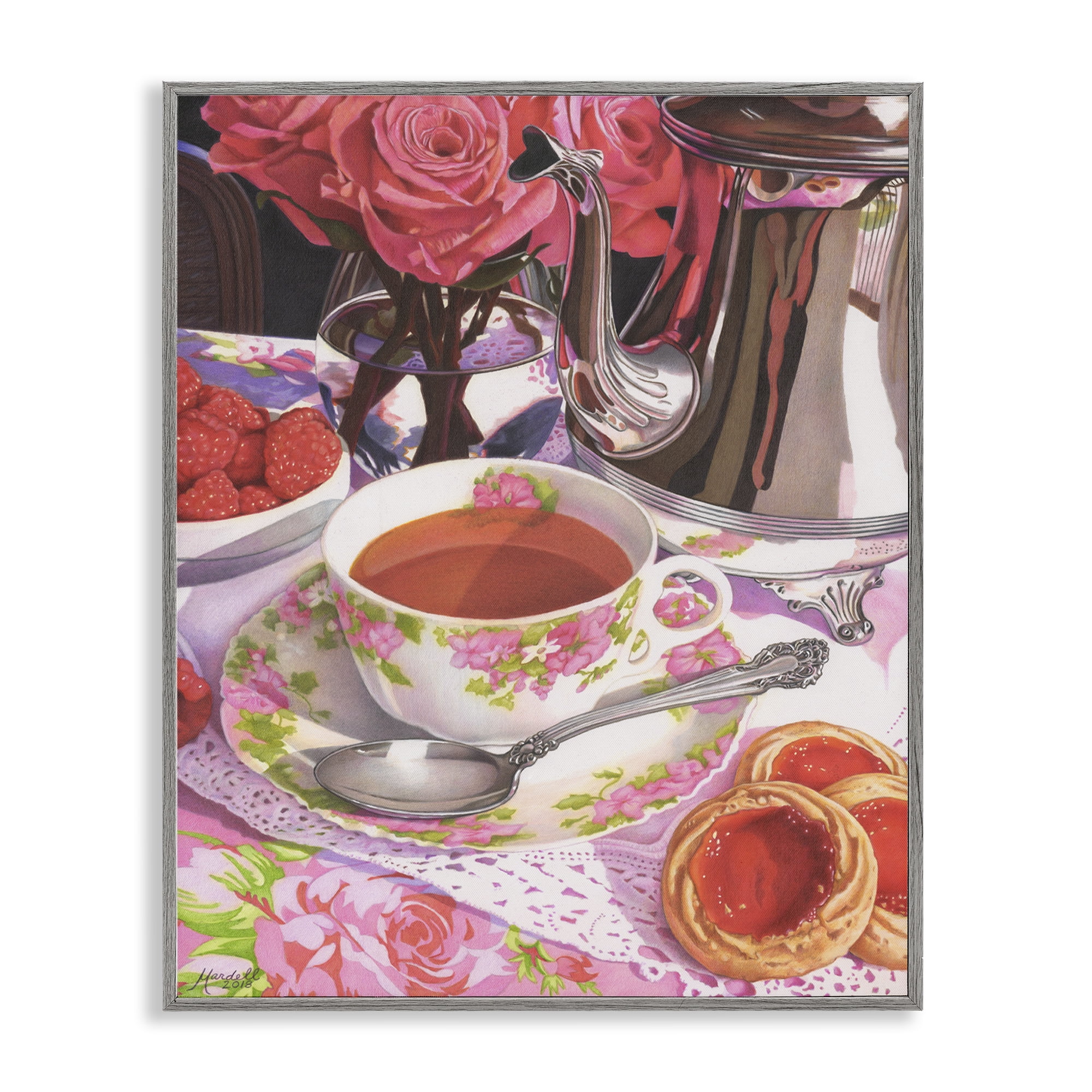 Stupell Industries Tea & Strawberry Cookies Food & Beverage Painting Gray Framed Art Print Wall Art, 24 x 30