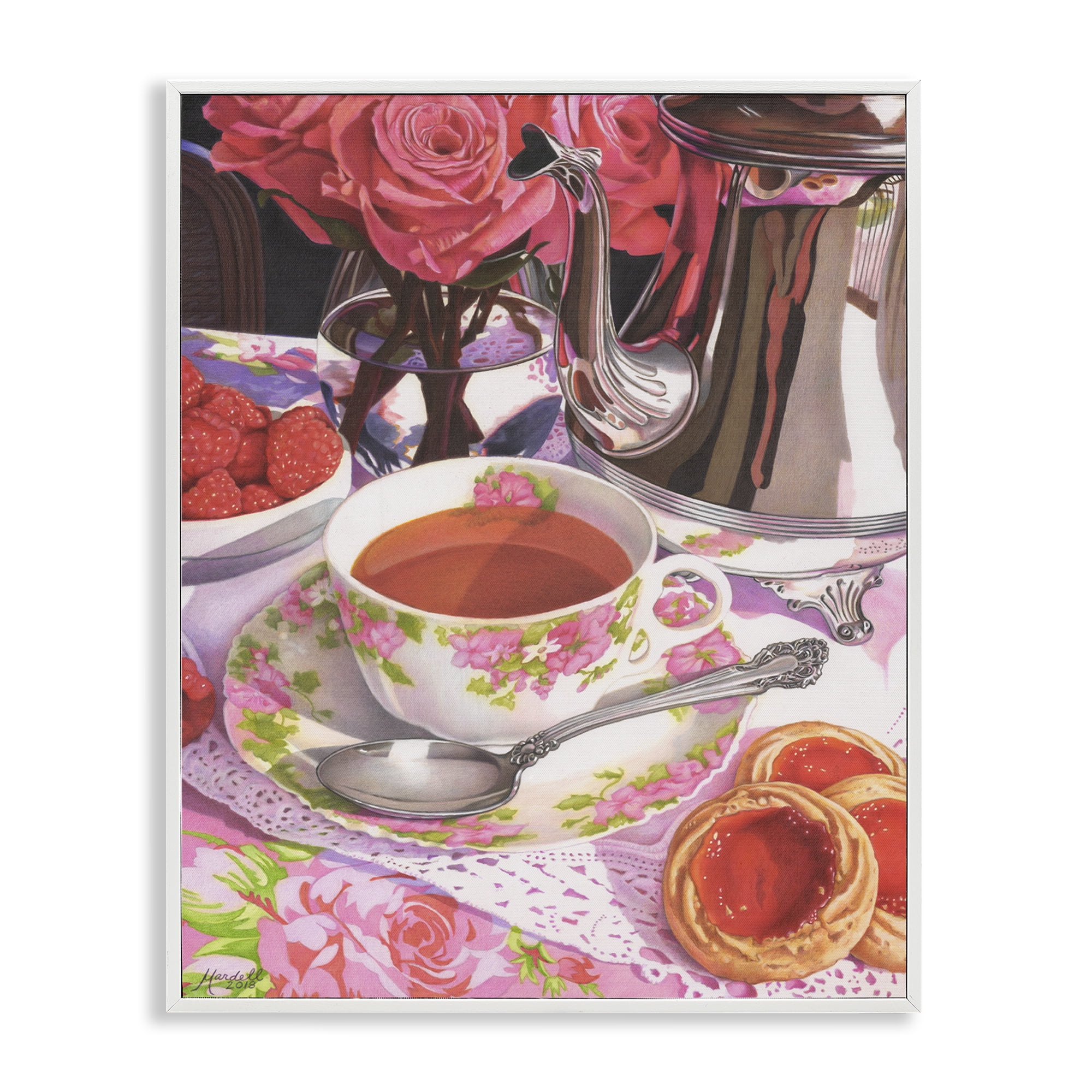 Stupell Industries Tea & Strawberry Cookies Food & Beverage Painting White Framed Art Print Wall Art, 24 x 30