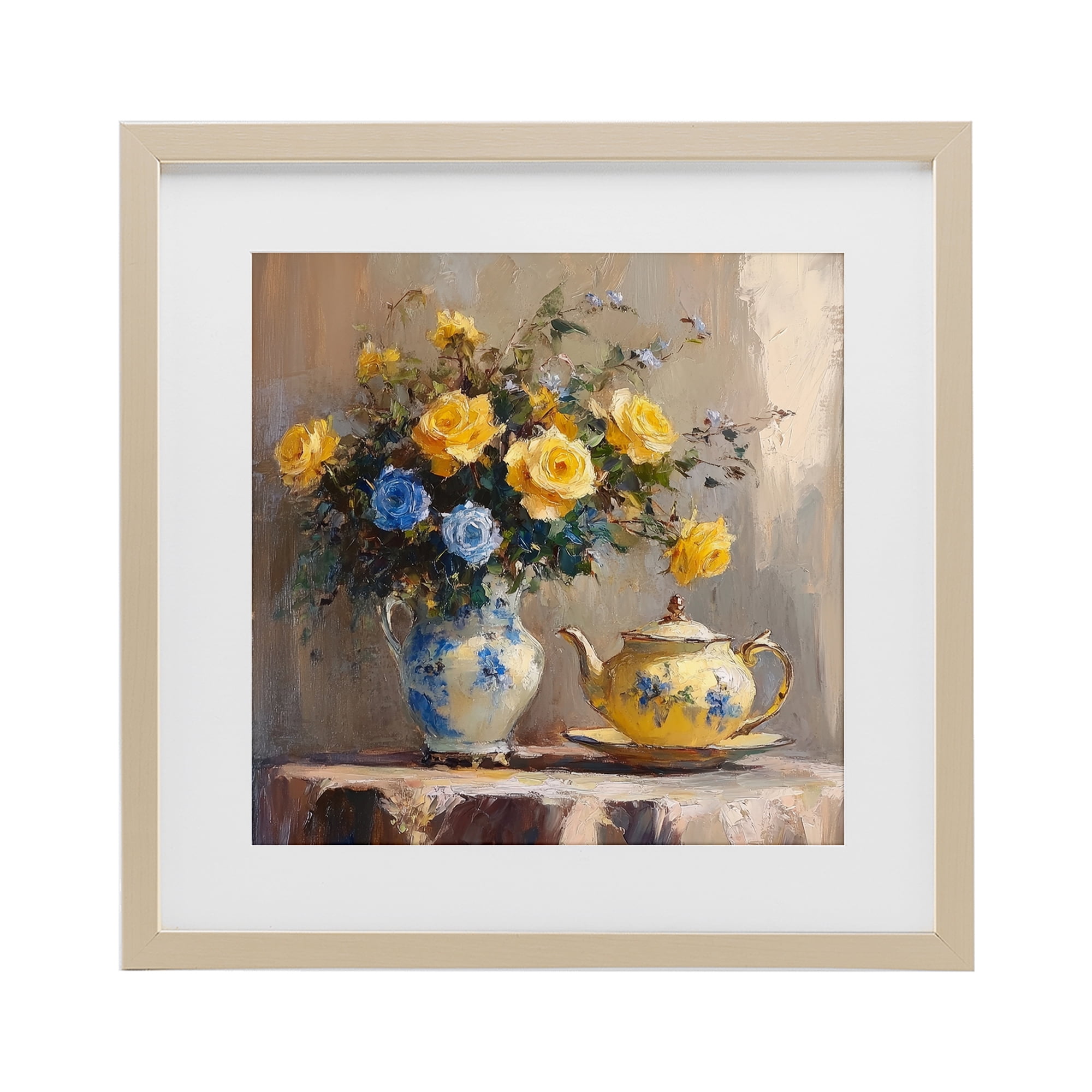 Stupell Industries Tea Time Blue & Yellow Bouquet Birch Framed Print Under Glass, design by Petal Prints Design