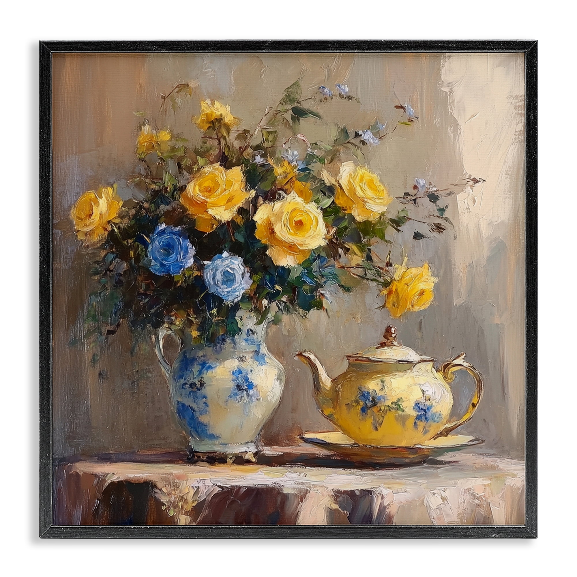 Stupell Industries Tea Time Blue & Yellow Bouquet Black Framed Giclee Art, design by Petal Prints Design