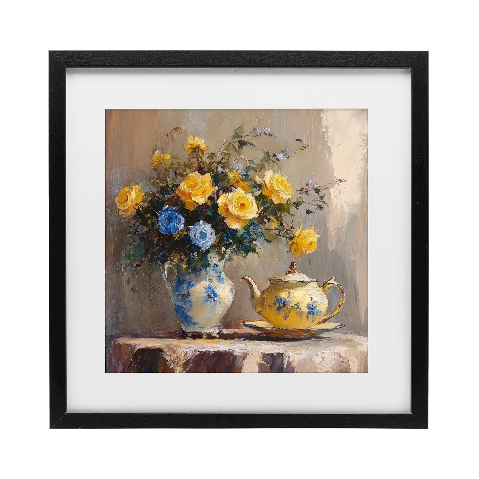 Stupell Industries Tea Time Blue & Yellow Bouquet Black Framed Print Under Glass, design by Petal Prints Design