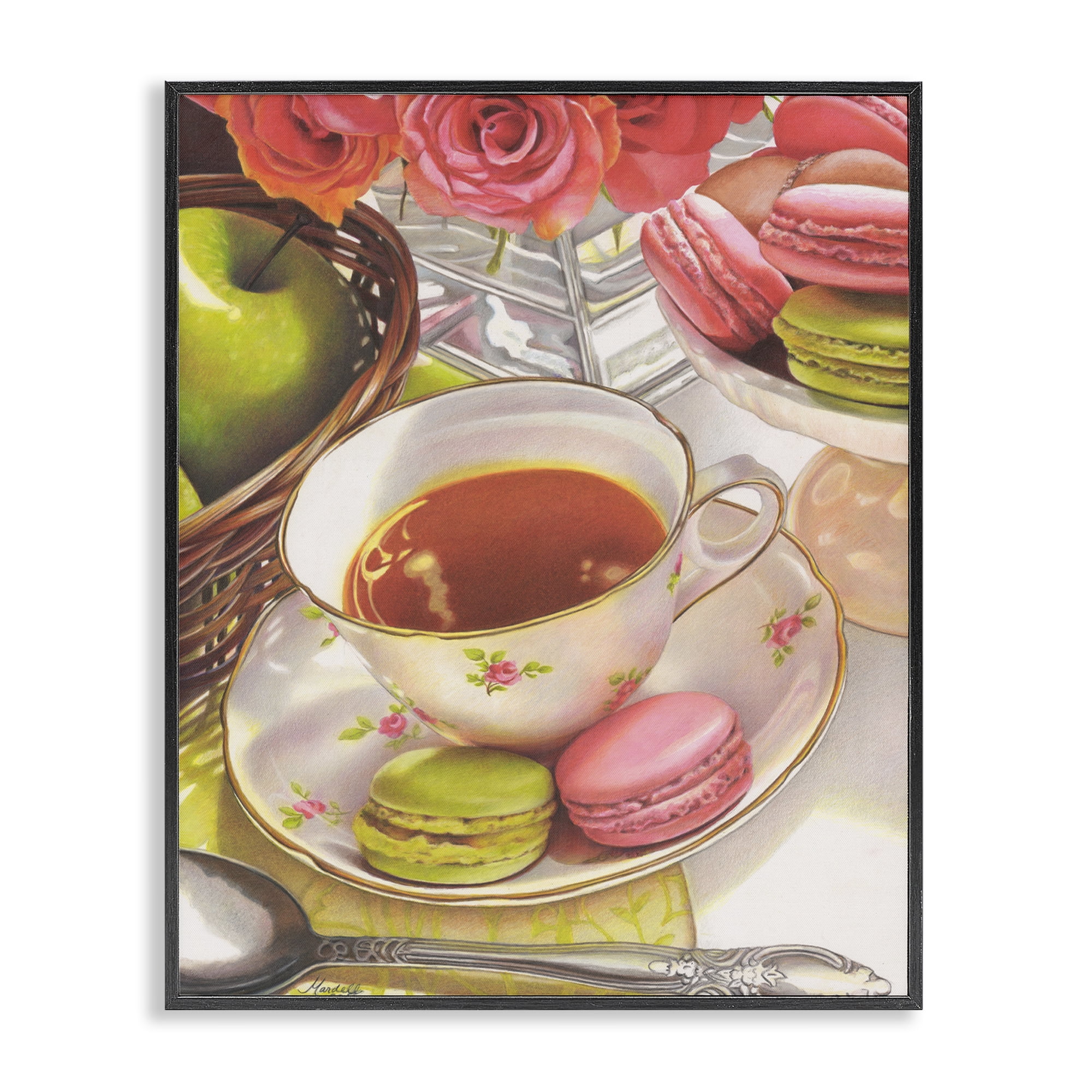 Stupell Industries Tea with Macarons Food & Beverage Painting Black Framed Art Print Wall Art, 24 x 30