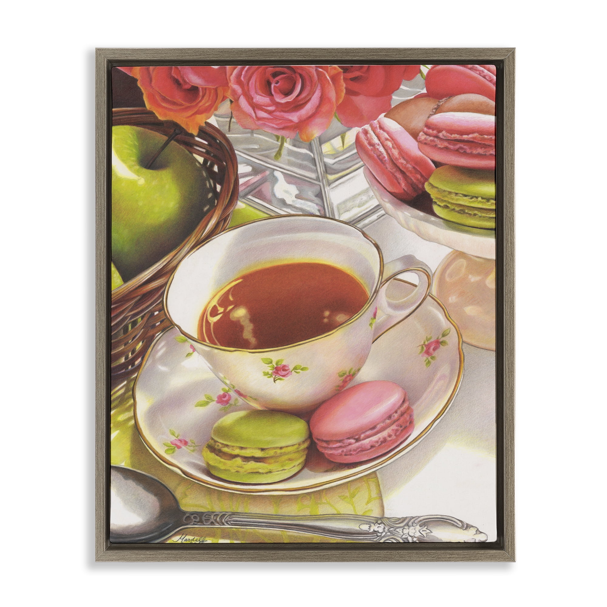 Stupell Industries Tea with Macarons Food & Beverage Painting Brown Floater Framed Art Print Wall Art, 25 x 31