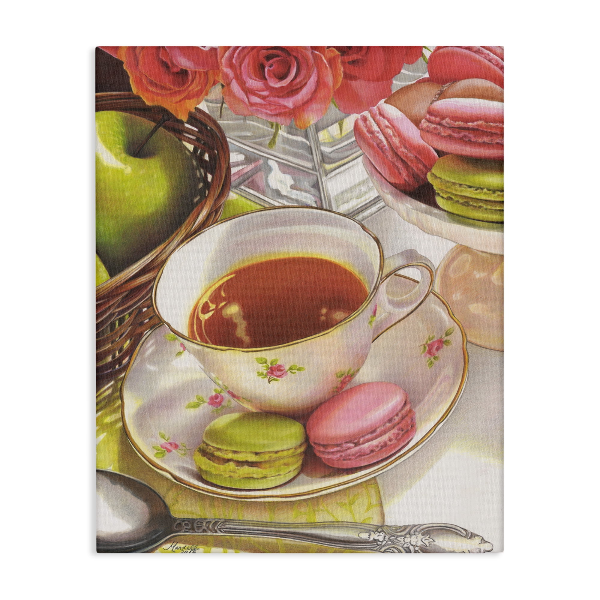 Stupell Industries Tea with Macarons Food & Beverage Painting Gallery Wrapped Canvas Art Print Wall Art, 24 x 30