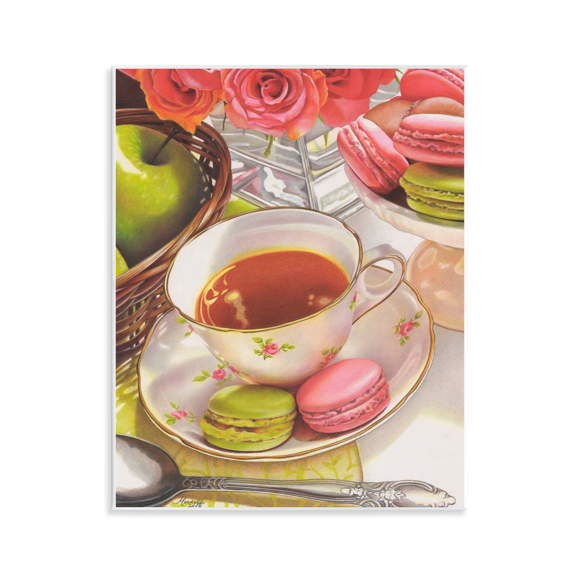 Stupell Industries Tea with Macarons Food & Beverage Painting Unframed Art Print Wall Art, 11 x 14