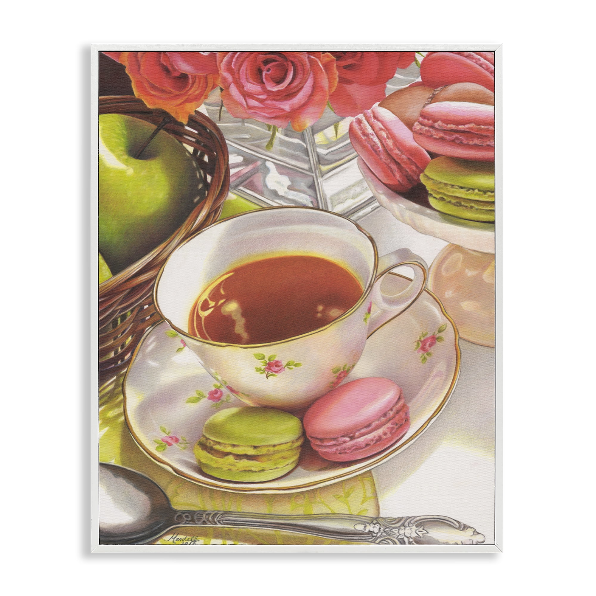 Stupell Industries Tea with Macarons Food & Beverage Painting White Framed Art Print Wall Art, 11 x 14