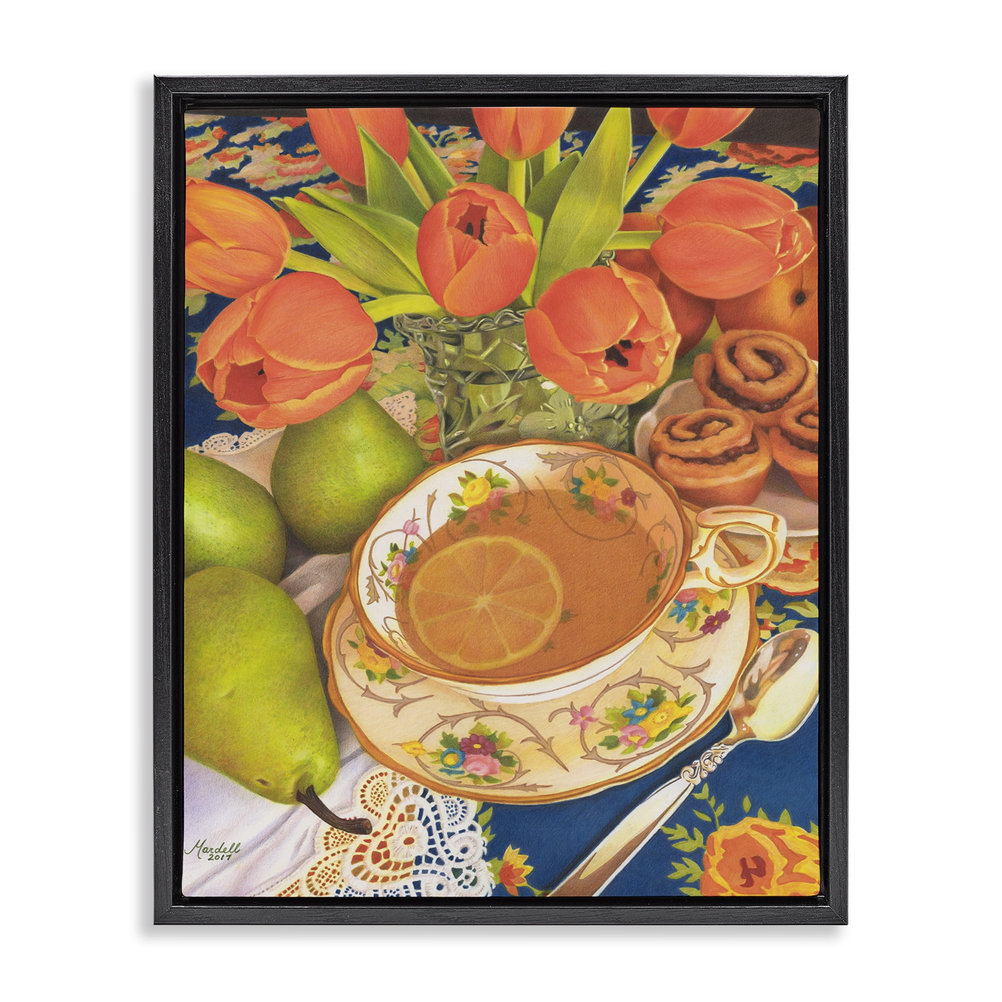 Stupell Industries Tea with Orange Tulips Food & Beverage Painting Black Floater Framed Art Print Wall Art, 25 x 31
