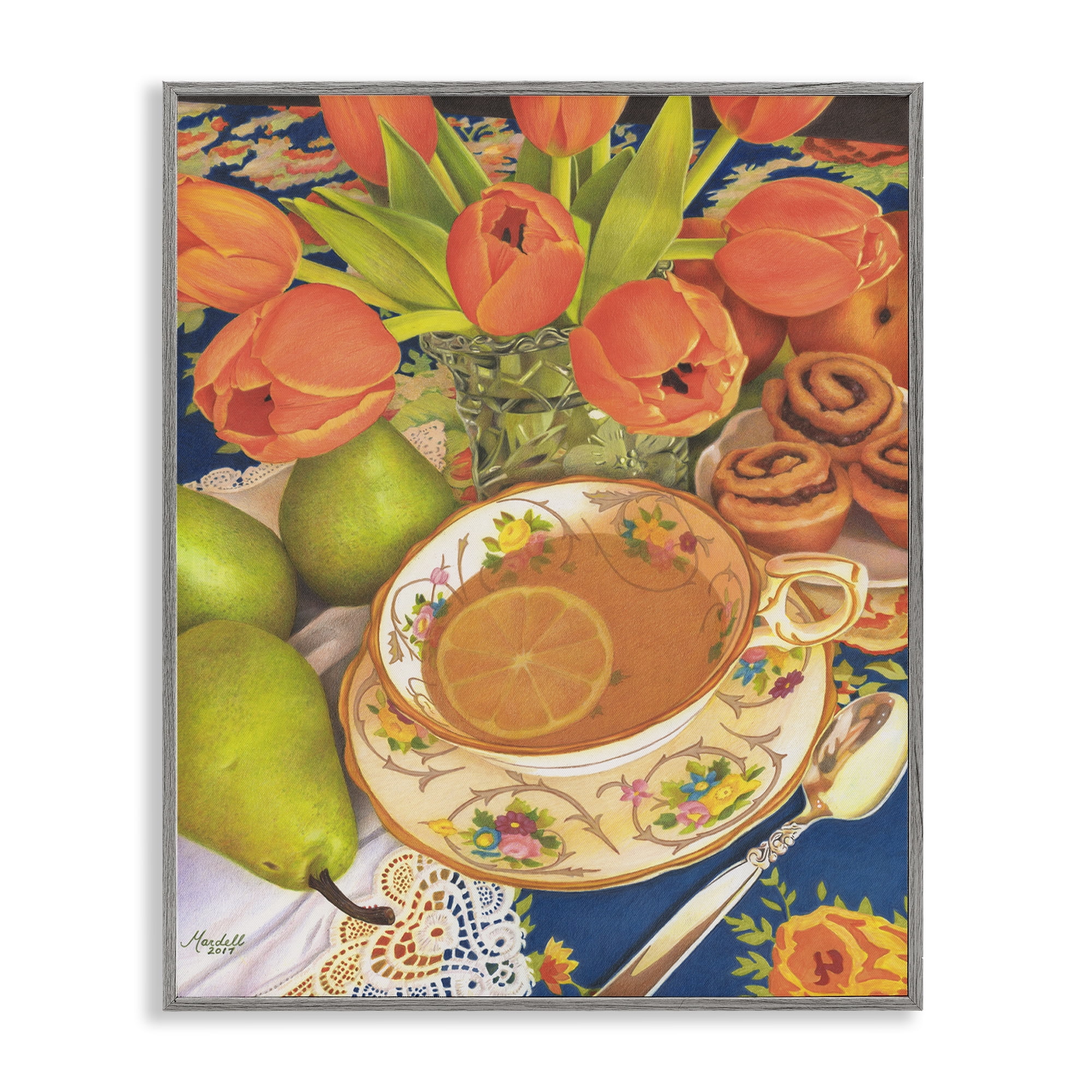 Stupell Industries Tea with Orange Tulips Food & Beverage Painting Gray Framed Art Print Wall Art, 24 x 30