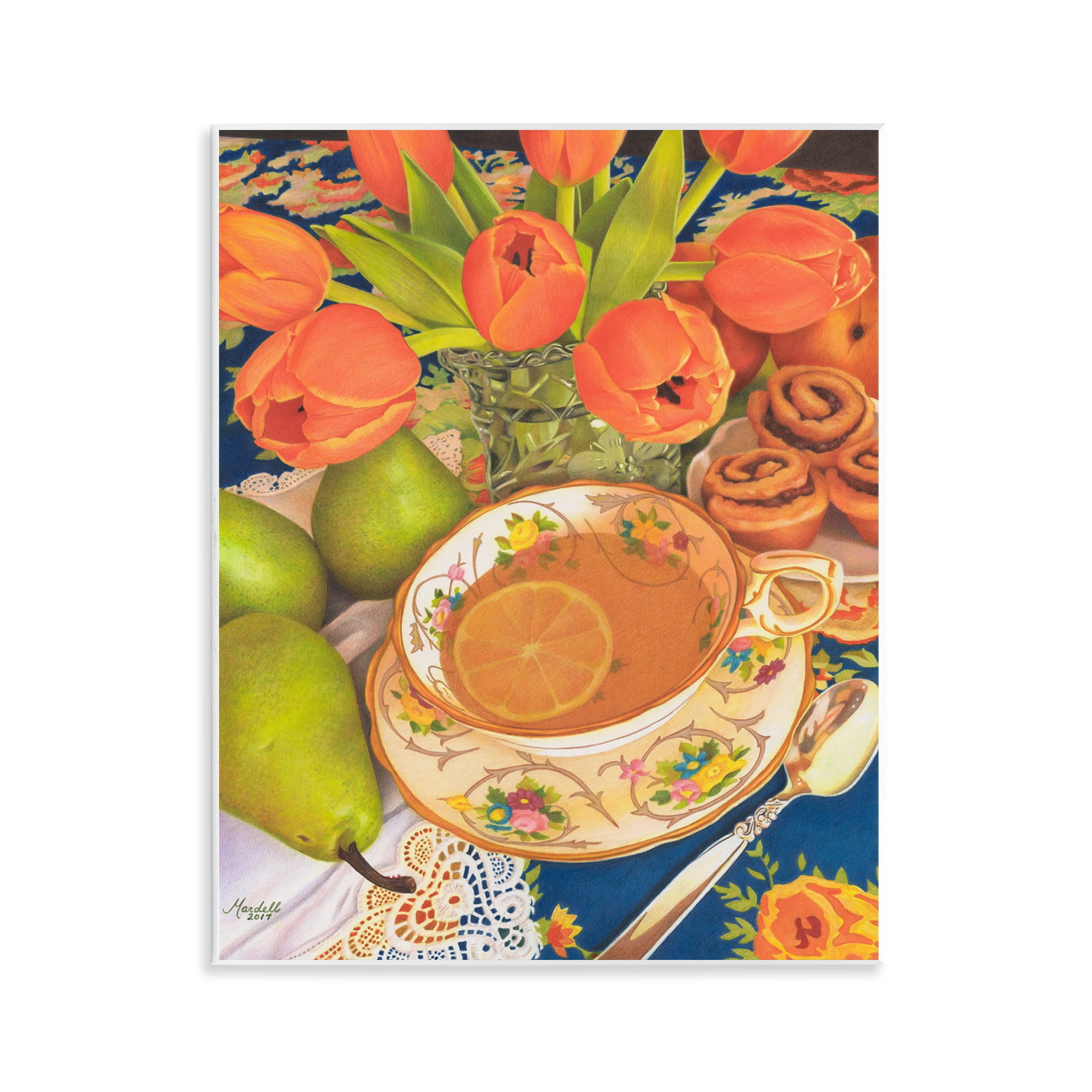 Stupell Industries Tea with Orange Tulips Food & Beverage Painting Unframed Art Print Wall Art, 11 x 14