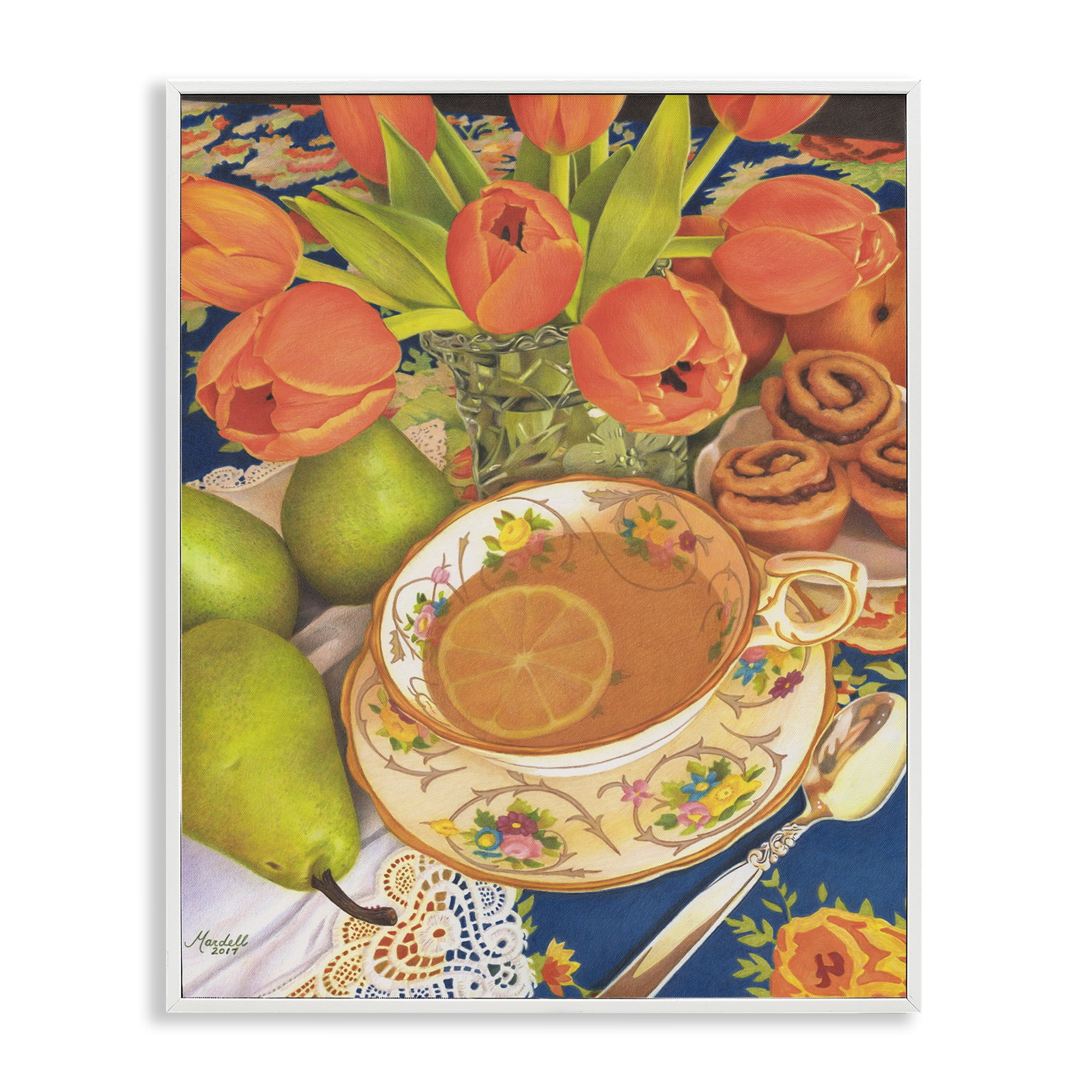 Stupell Industries Tea with Orange Tulips Food & Beverage Painting White Framed Art Print Wall Art, 24 x 30