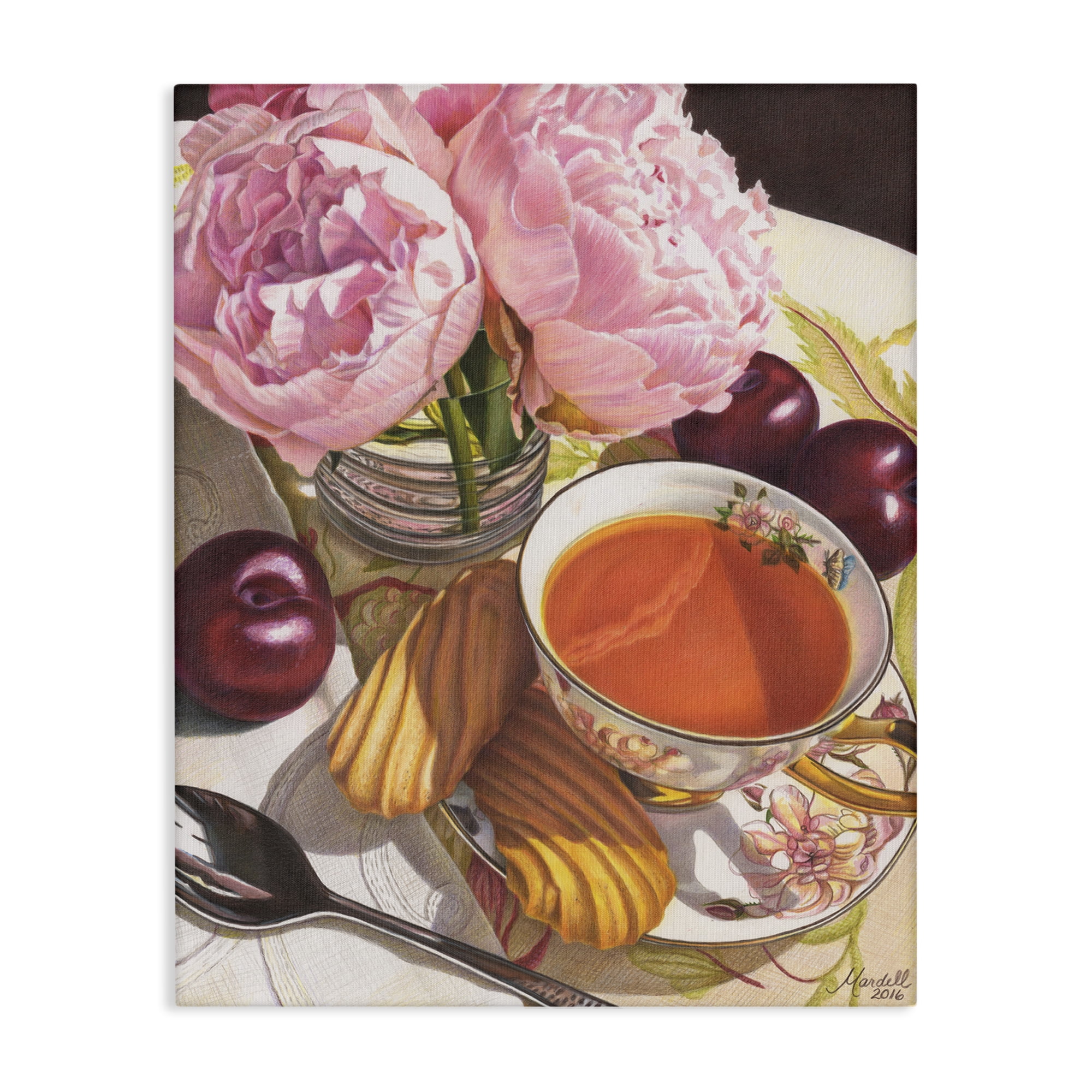 Stupell Industries Tea with Peonies & Plums Food & Beverage Painting Gallery Wrapped Canvas Art Print Wall Art, 24 x 30