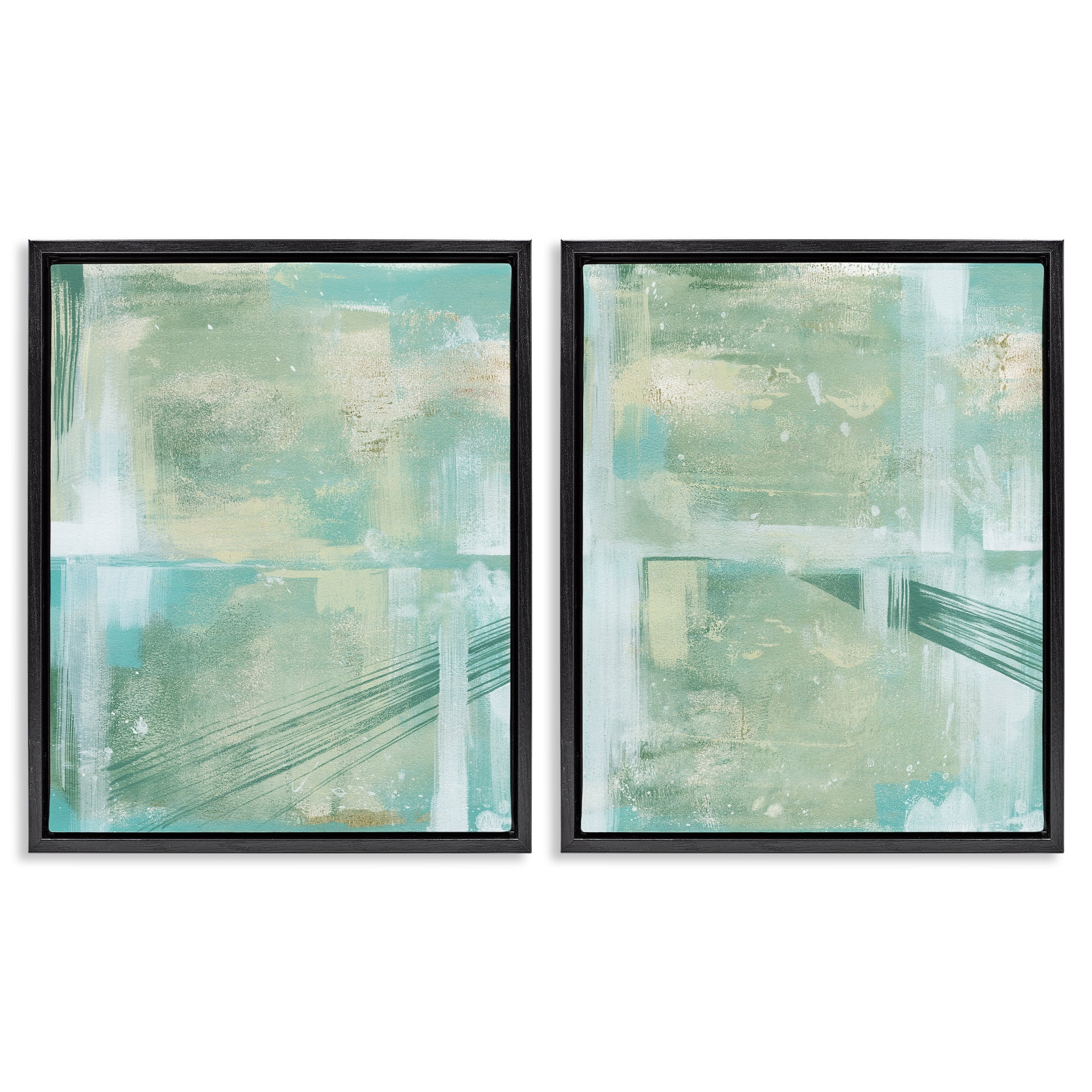Stupell Industries Teal Abstract Bridge Cityscape Abstract Painting Black Floater Framed Canvas Art Print Wall Art, 17 x 21, Set of 2