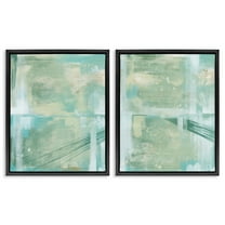 Stupell Industries Teal Abstract Bridge Cityscape Abstract Painting Black Floater Framed Canvas Art Print Wall Art, 17 x 21, Set of 2