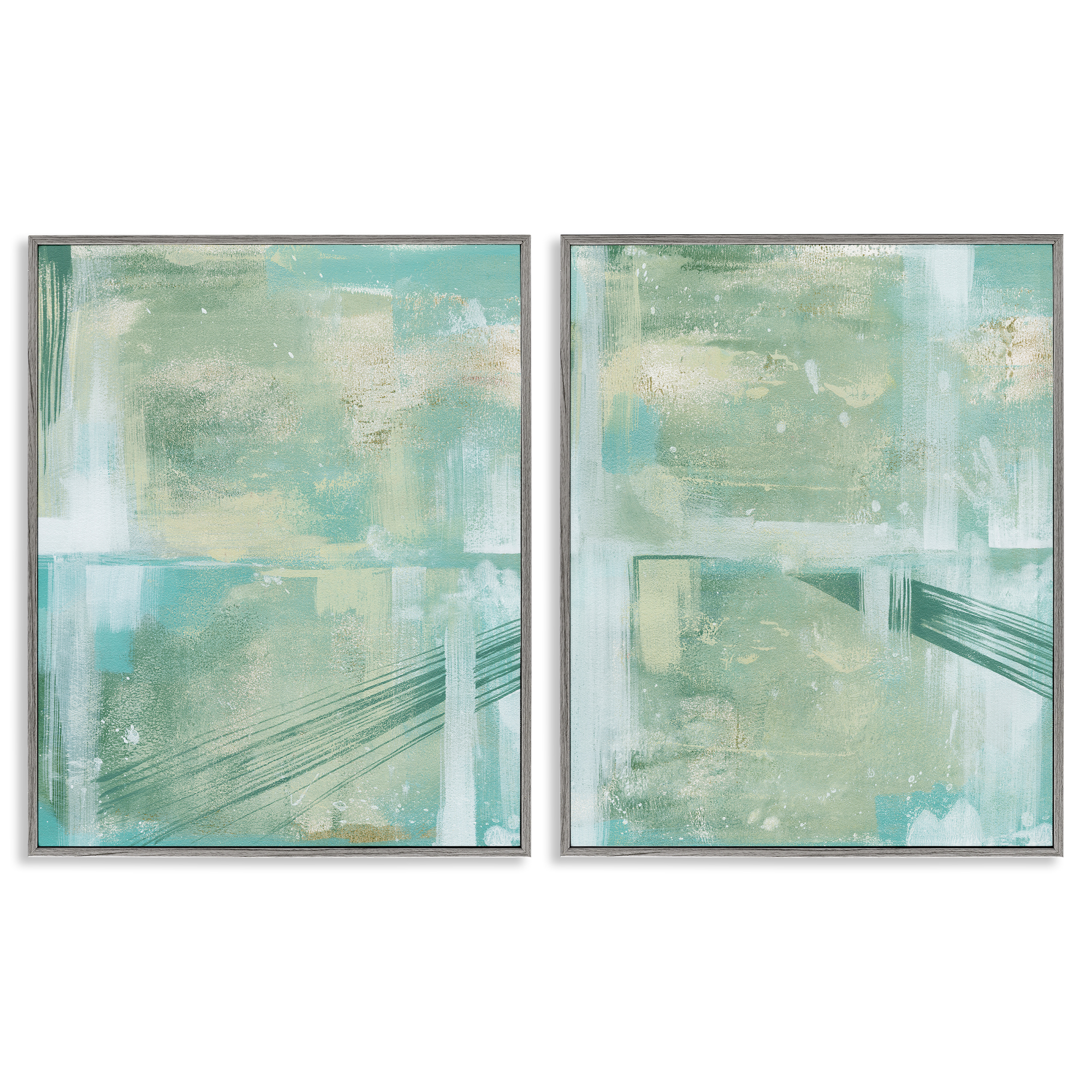 Stupell Industries Teal Abstract Bridge Cityscape Abstract Painting Gray Framed Art Print Wall Art, 11 x 14, Set of 2