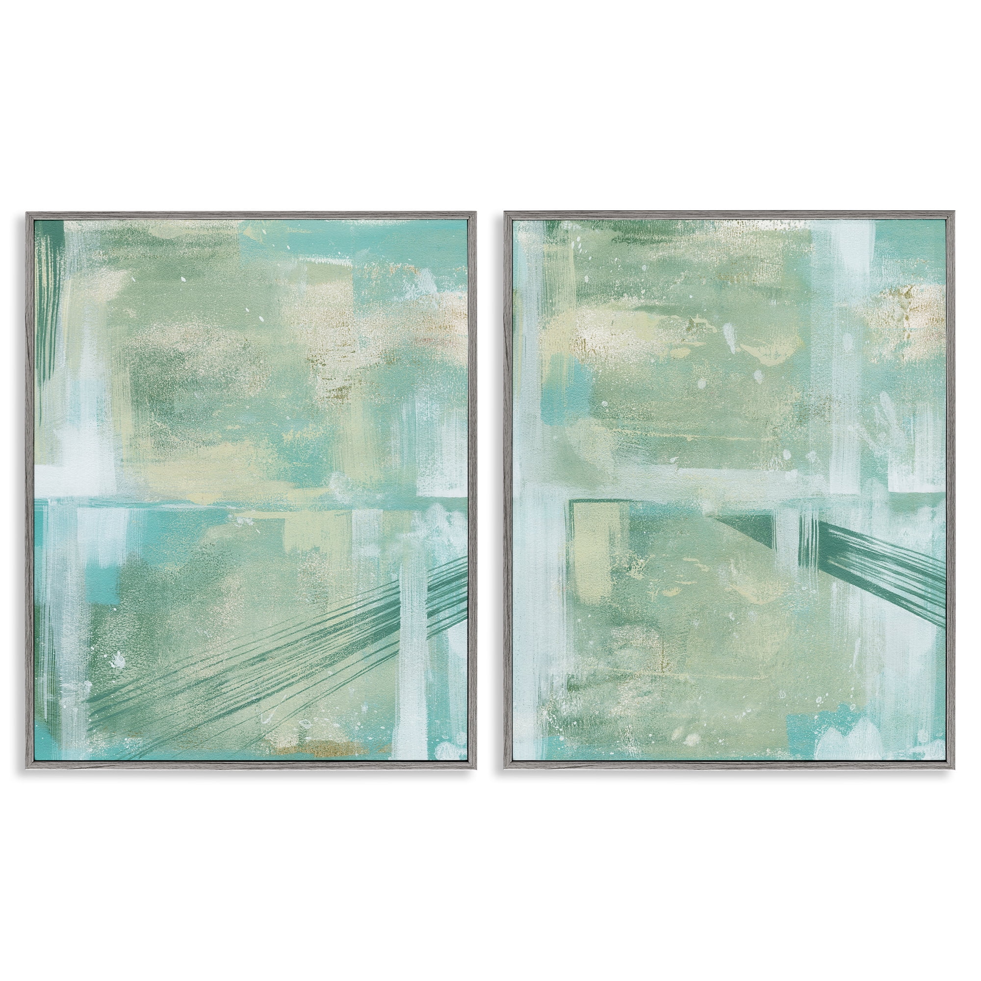 Stupell Industries Teal Abstract Bridge Cityscape Abstract Painting Gray Framed Art Print Wall Art, 24 x 30, Set of 2