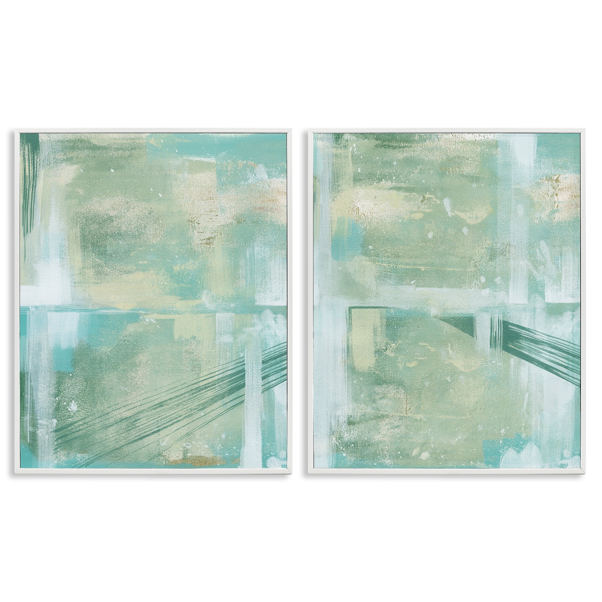Stupell Industries Teal Abstract Bridge Cityscape Abstract Painting White Framed Art Print Wall Art, 11 x 14, Set of 2