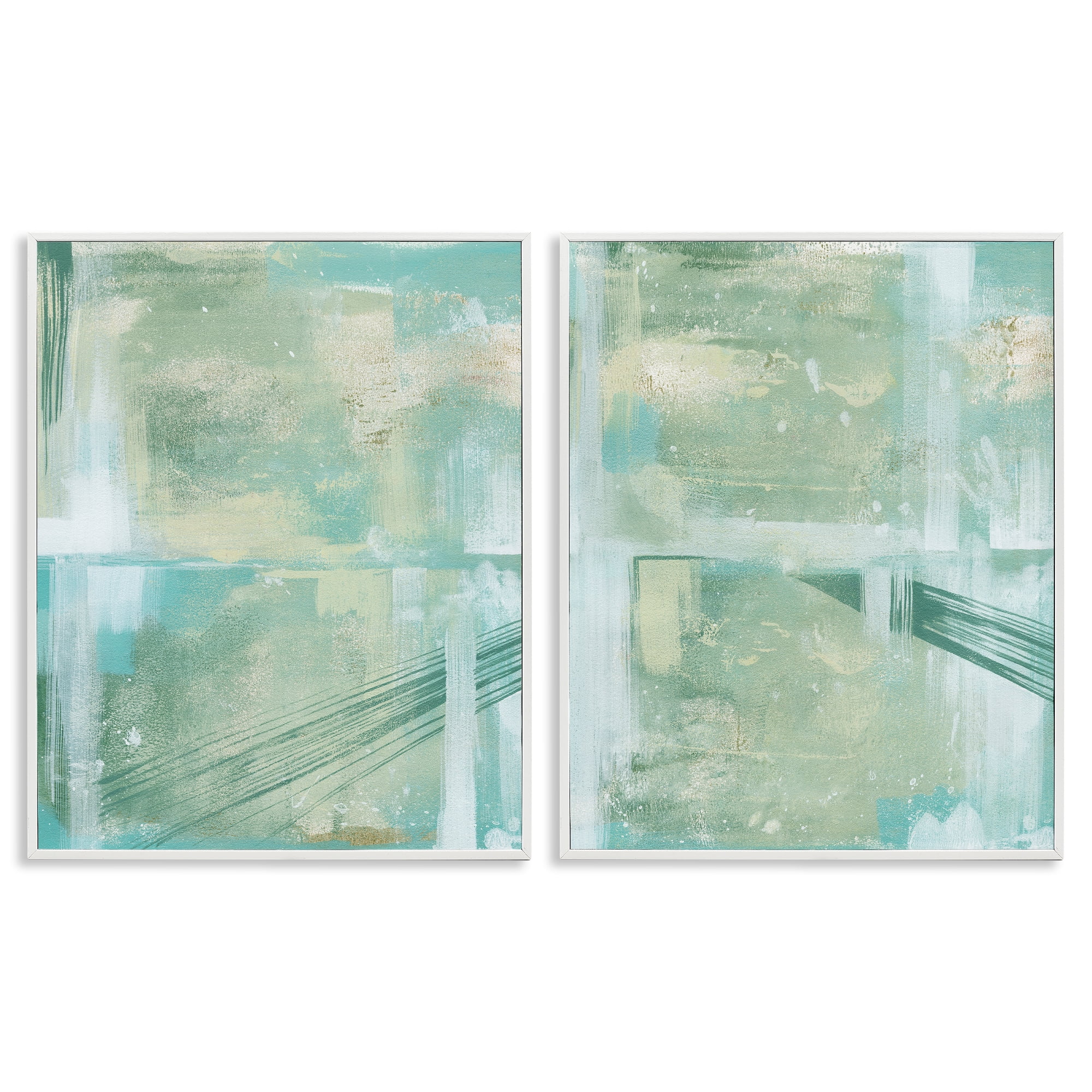 Stupell Industries Teal Abstract Bridge Cityscape Abstract Painting White Framed Art Print Wall Art, 24 x 30, Set of 2