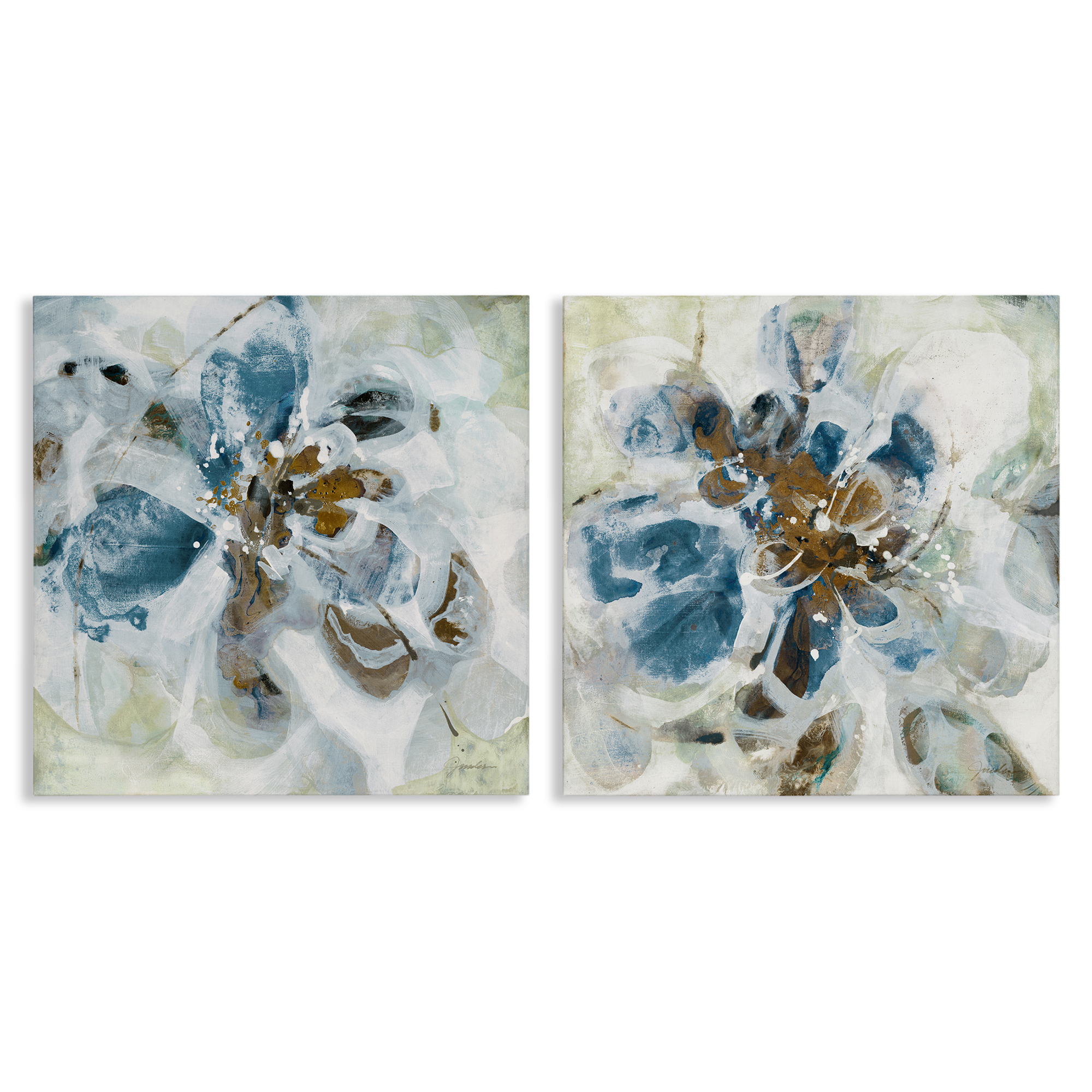 Stupell Industries Teal Abstract Flower Petals Abstract Painting Wrapped Canvas Art Print Wall Art, 17 x 17, Set of 2