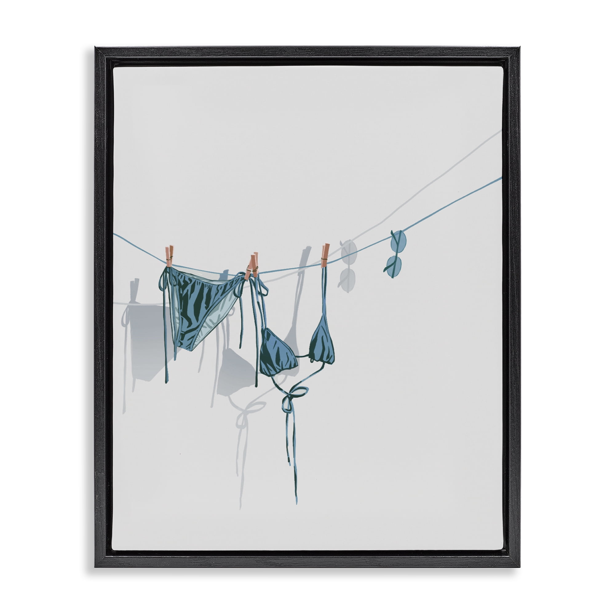 Stupell Industries Teal Bikini on Clothesline Black Framed Floater Canvas Wall Art, design by Ziwei Li