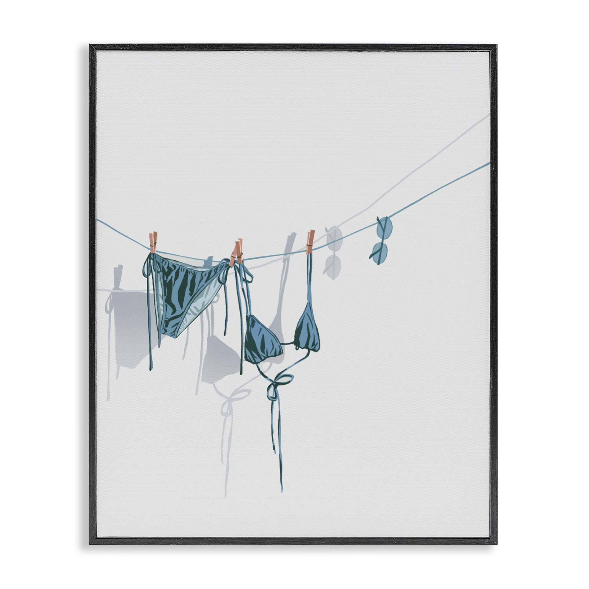 Stupell Industries Teal Bikini on Clothesline Black Framed Giclee Art, design by Ziwei Li