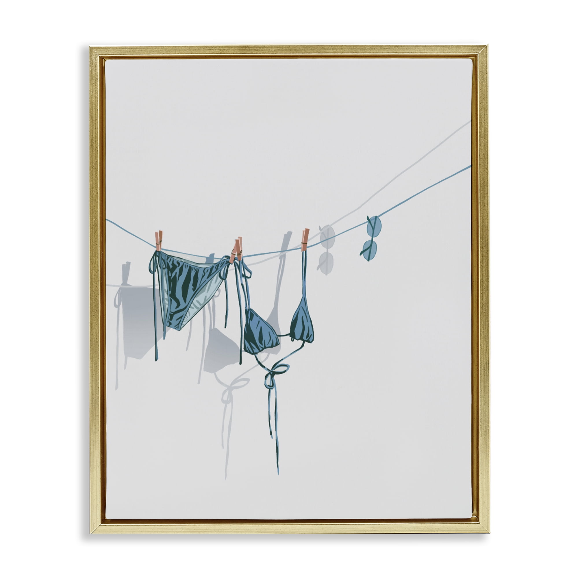 Stupell Industries Teal Bikini on Clothesline Gold Framed Floater Canvas Wall Art, design by Ziwei Li