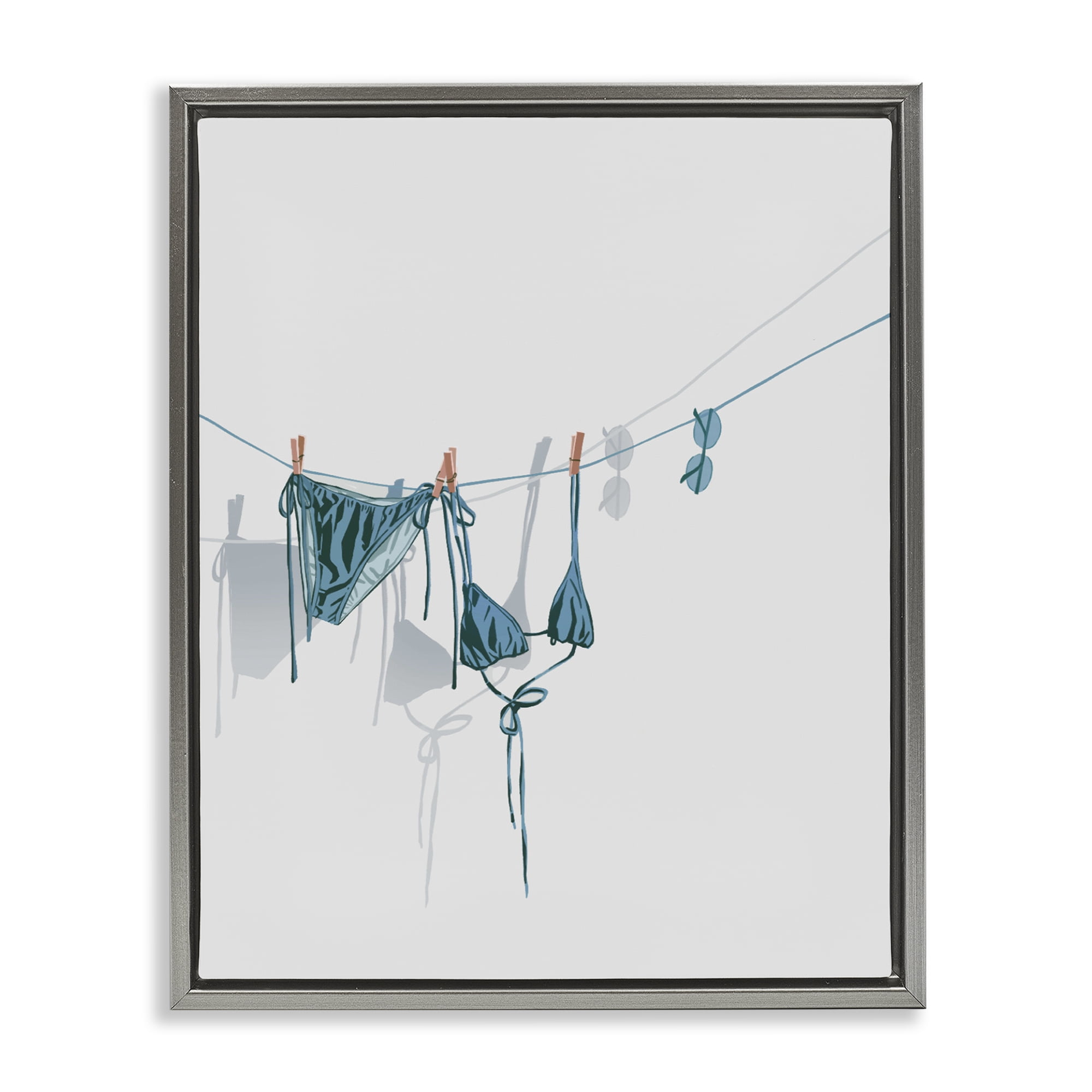 Stupell Industries Teal Bikini on Clothesline Gray Framed Floater Canvas Wall Art, design by Ziwei Li