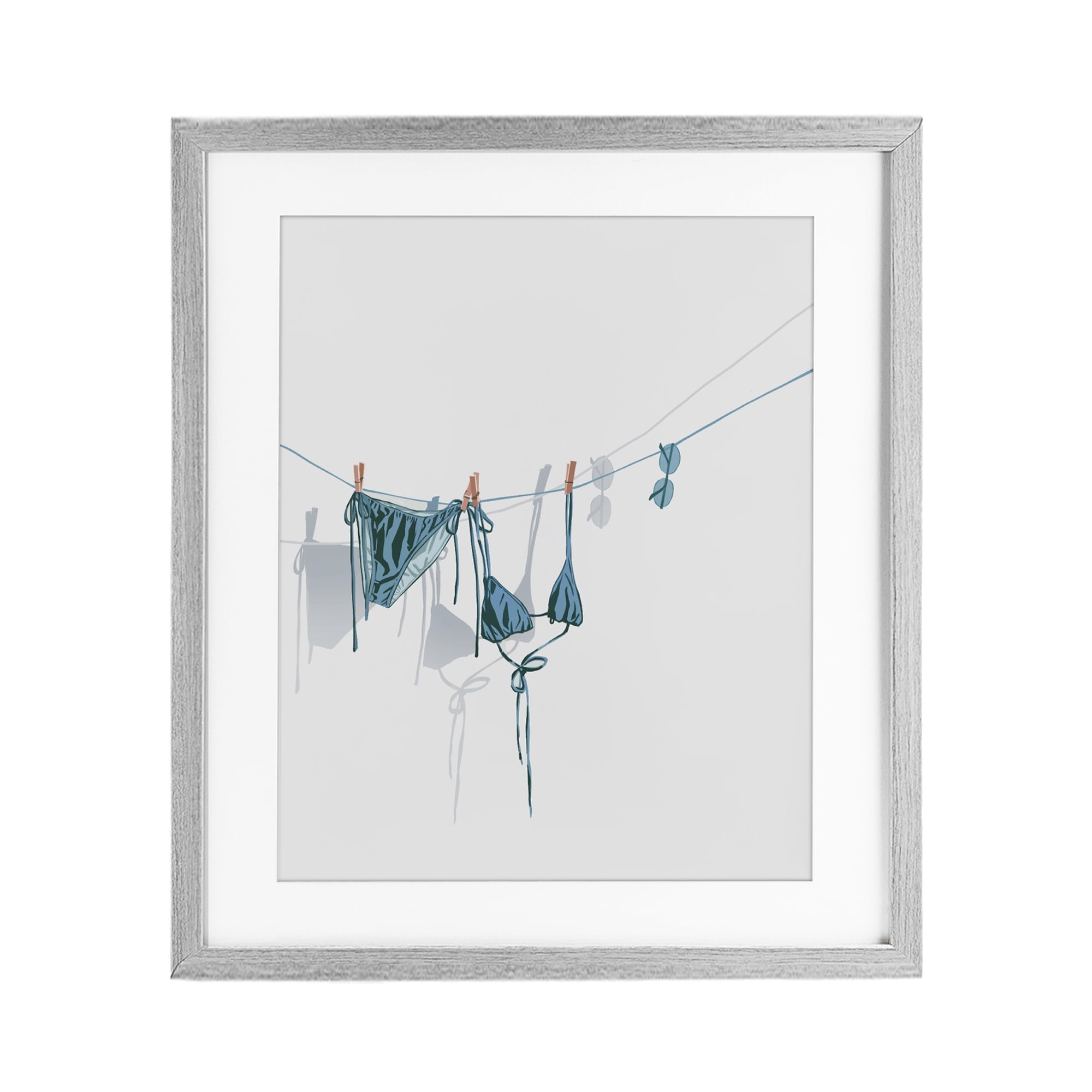 Stupell Industries Teal Bikini on Clothesline Gray Framed Print Under Glass, design by Ziwei Li