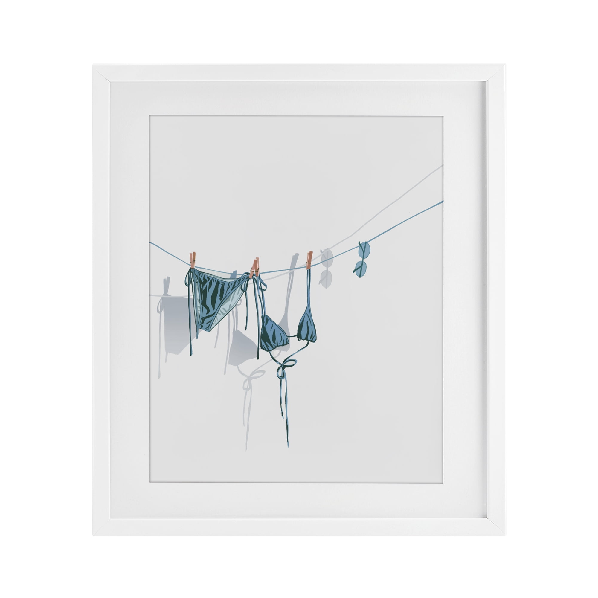 Stupell Industries Teal Bikini on Clothesline White Framed Print Under Glass, design by Ziwei Li