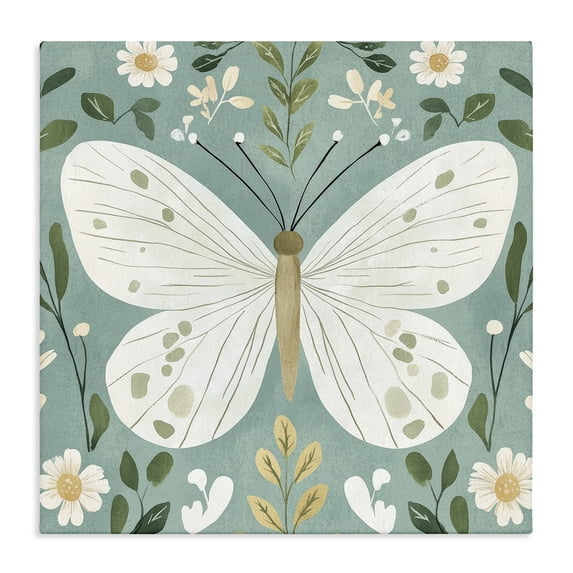Stupell Industries Scandinavian Teal Butterfly Garden with Daisies Canvas Art, 30 x 30, by Petals Prints Design