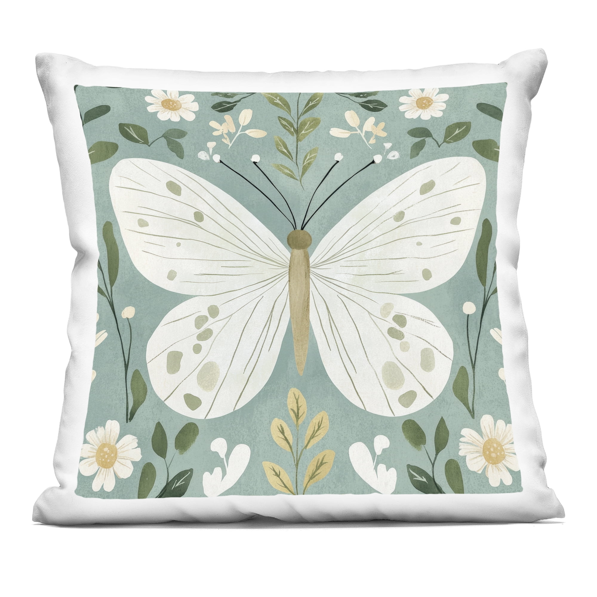 Stupell Industries Teal Butterfly Garden with Daisies Decorative Printed Throw Pillow, design by Petal Prints Design, 18 x 7 x 18