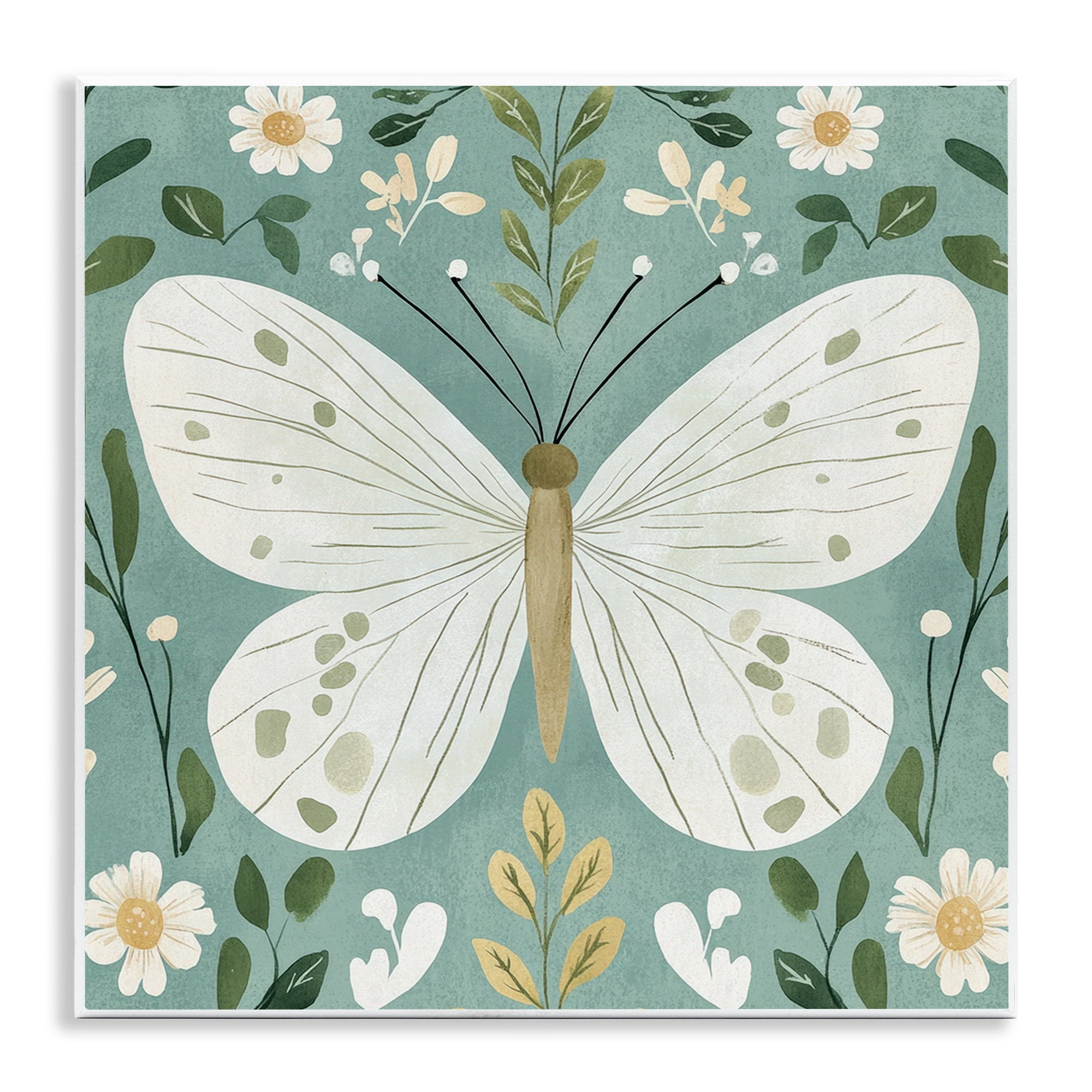 Stupell Industries Teal Butterfly Garden with Daisies Wall Plaque Art, design by Petal Prints Design