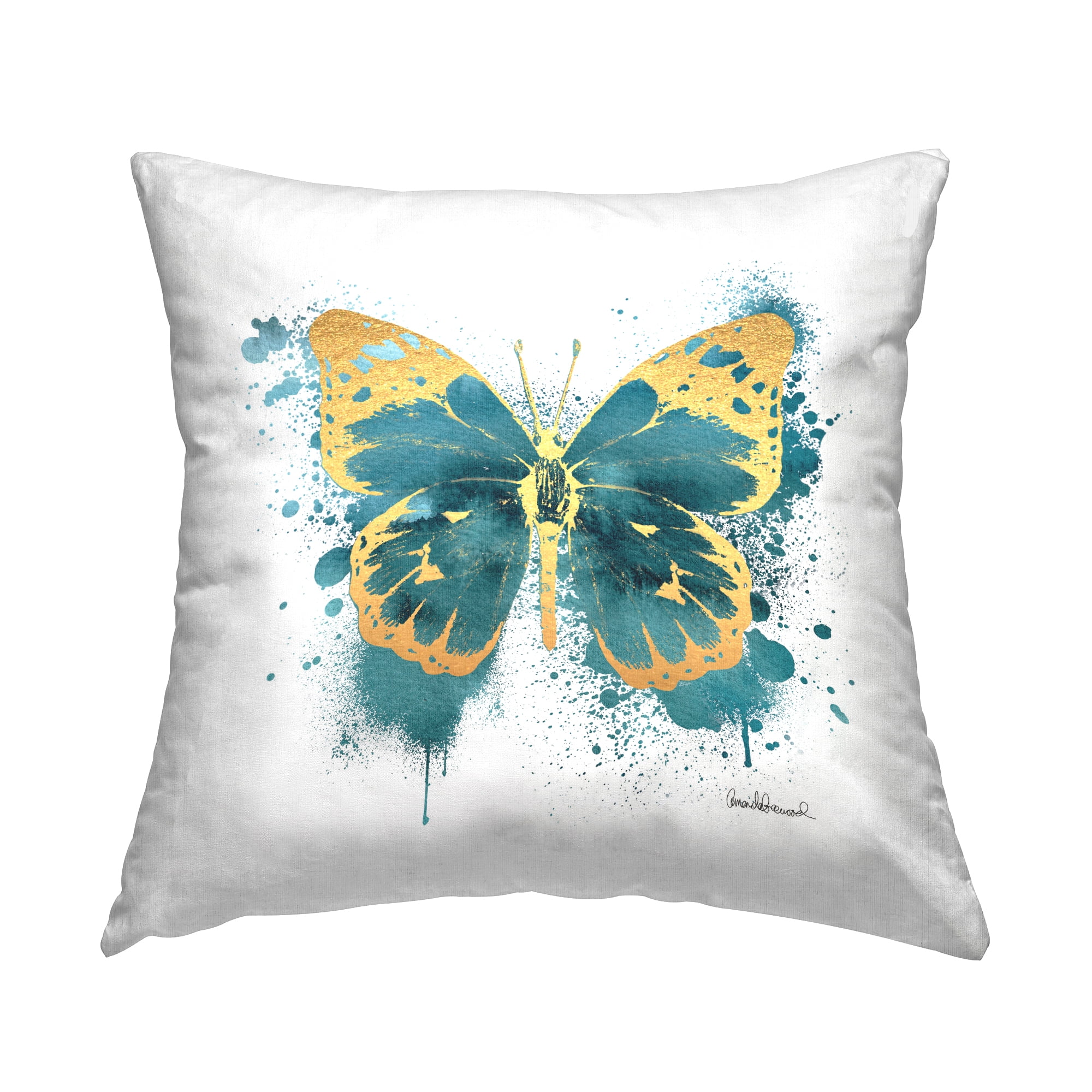 Stupell Industries Teal Butterfly Wildlife Insect Printed Throw Pillow Design by Amanda Greenwood