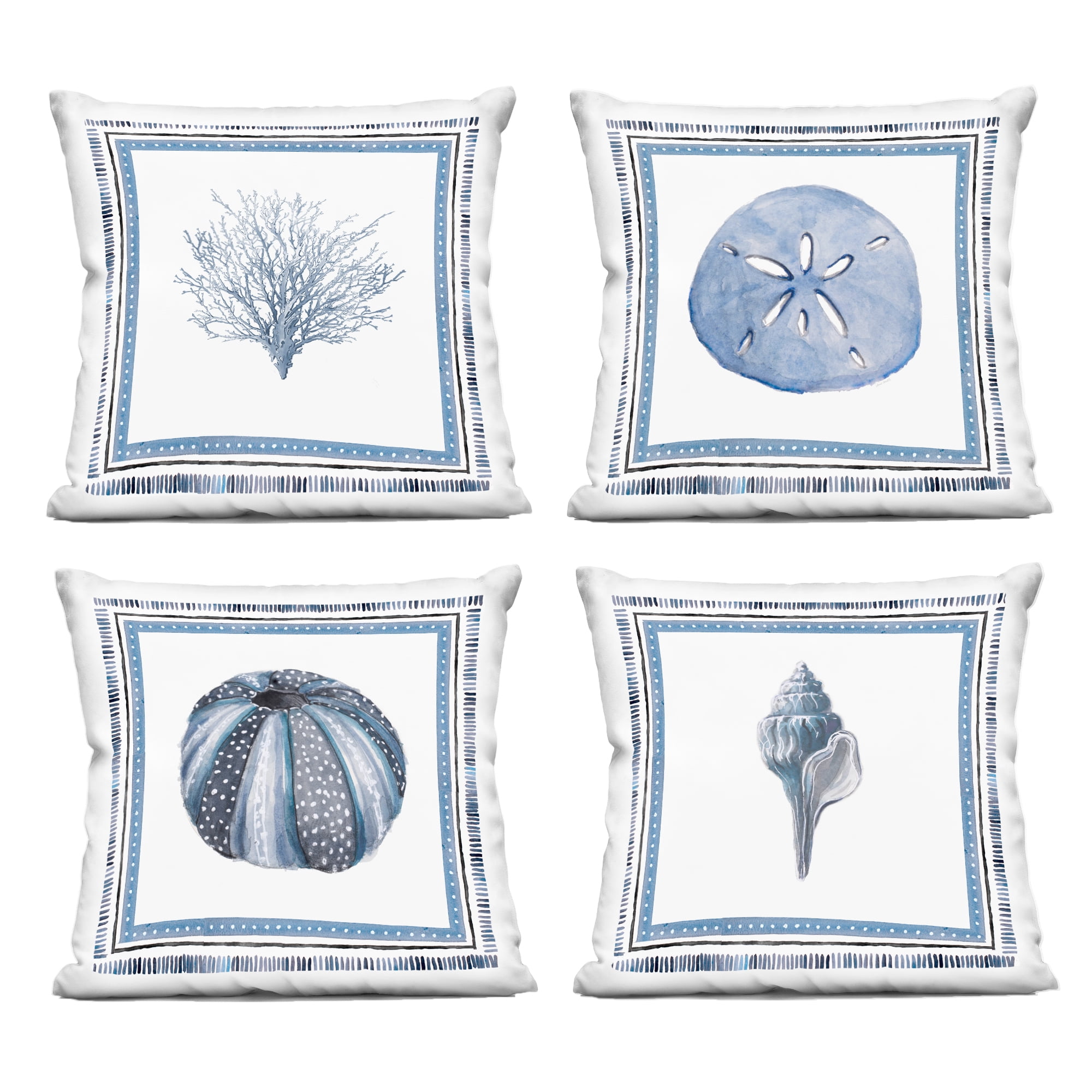 Stupell Industries Teal Coastal Borders 4 Piece Decorative Printed Throw Pillow Set, design by Lanie Loreth
