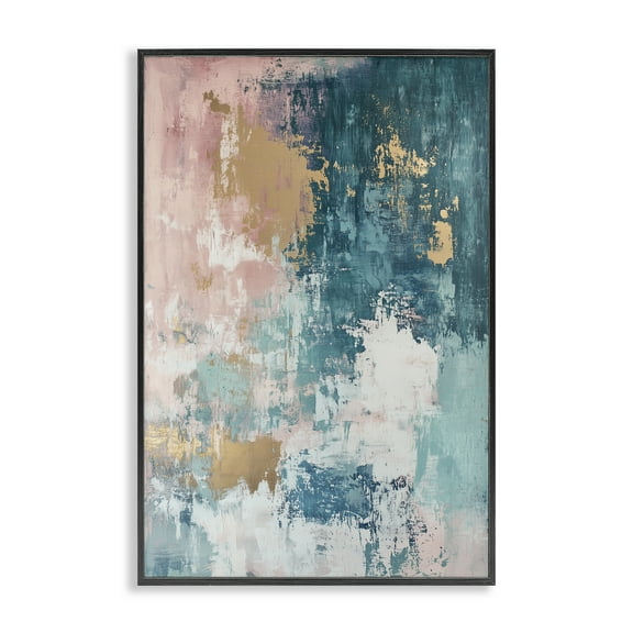Stupell Industries Teal Green Gold Abstract Abstract Painting Black Framed Art Print Wall Art, 12 x 18