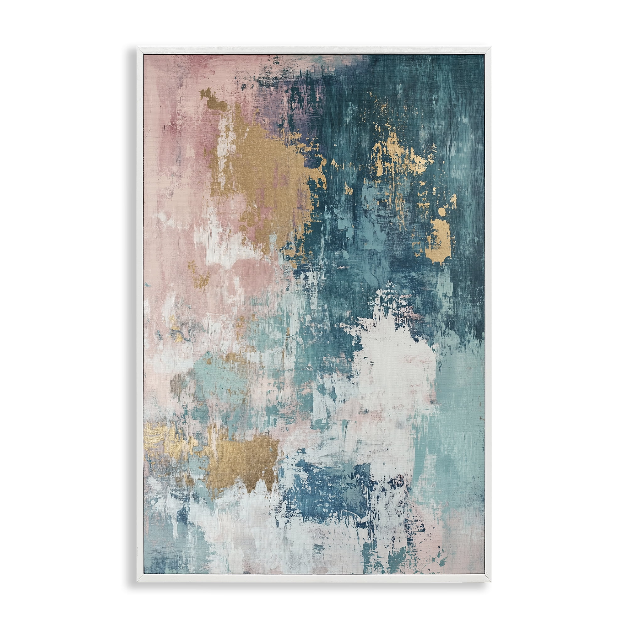 Stupell Industries Teal Green Gold Abstract Abstract Painting White Framed Art Print Wall Art, 16 x 24