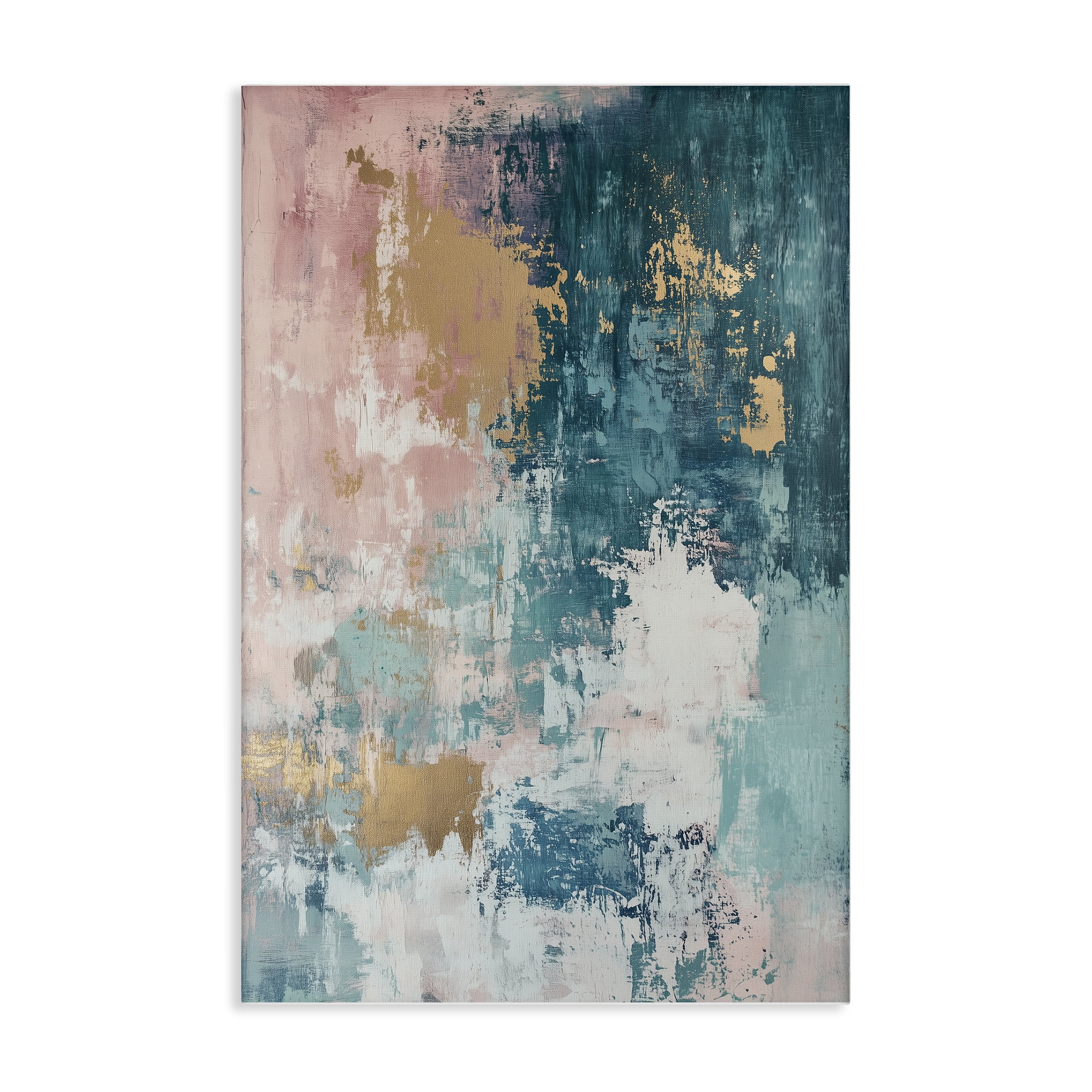 Stupell Industries Teal Green Gold Abstract Abstract Painting Wrapped Canvas Art Print Wall Art, 20 x 30