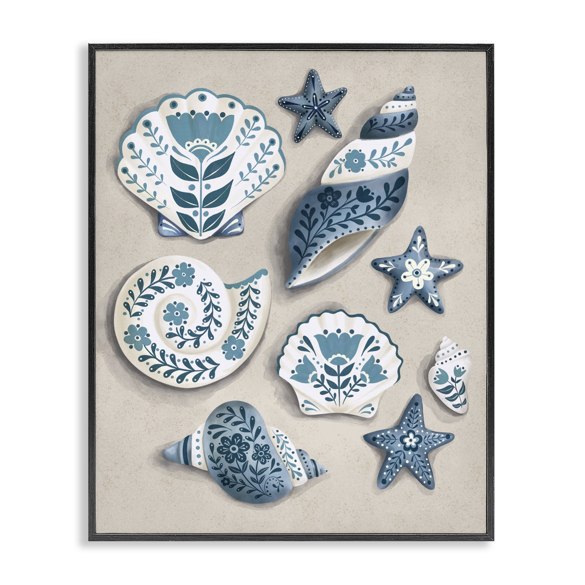Stupell Industries Teal Nautical Floral Seashells Black Framed Giclee Art, design by Penny Aguilera
