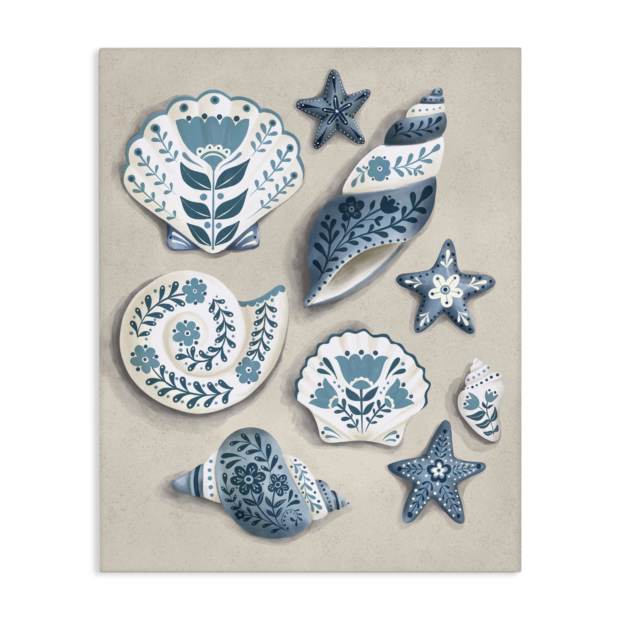 Stupell Industries Teal Nautical Floral Seashells Canvas Wall Art, design by Penny Aguilera