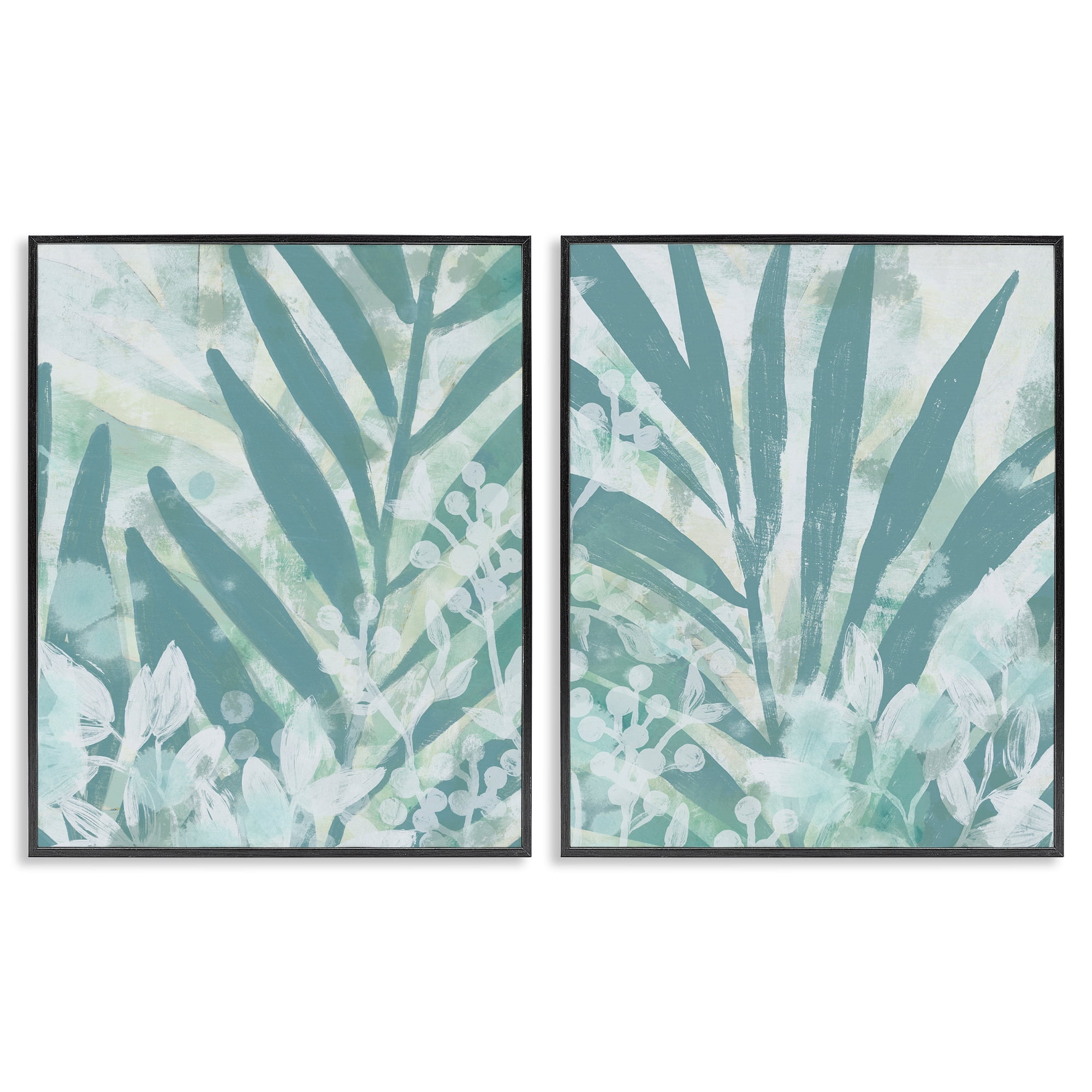 Stupell Industries Teal Palm Fronds Plants & Flowers Painting Black Framed Art Print Wall Art, 24 x 30, Set of 2