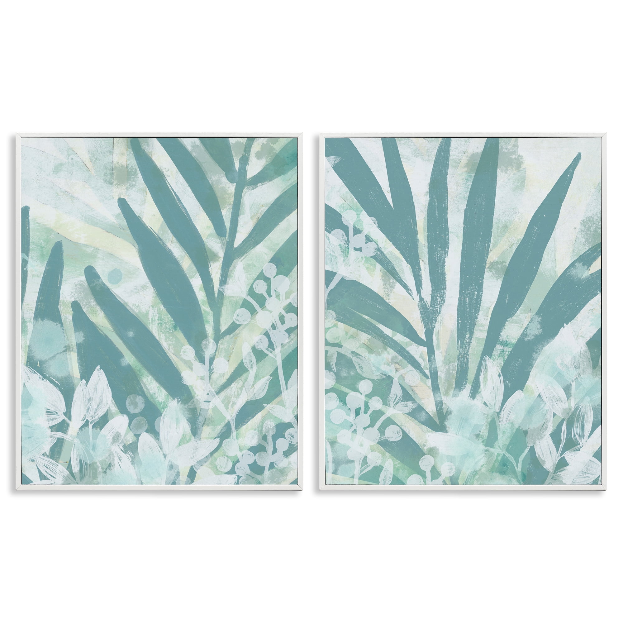 Stupell Industries Teal Palm Fronds Plants & Flowers Painting White Framed Art Print Wall Art, 16 x 20, Set of 2