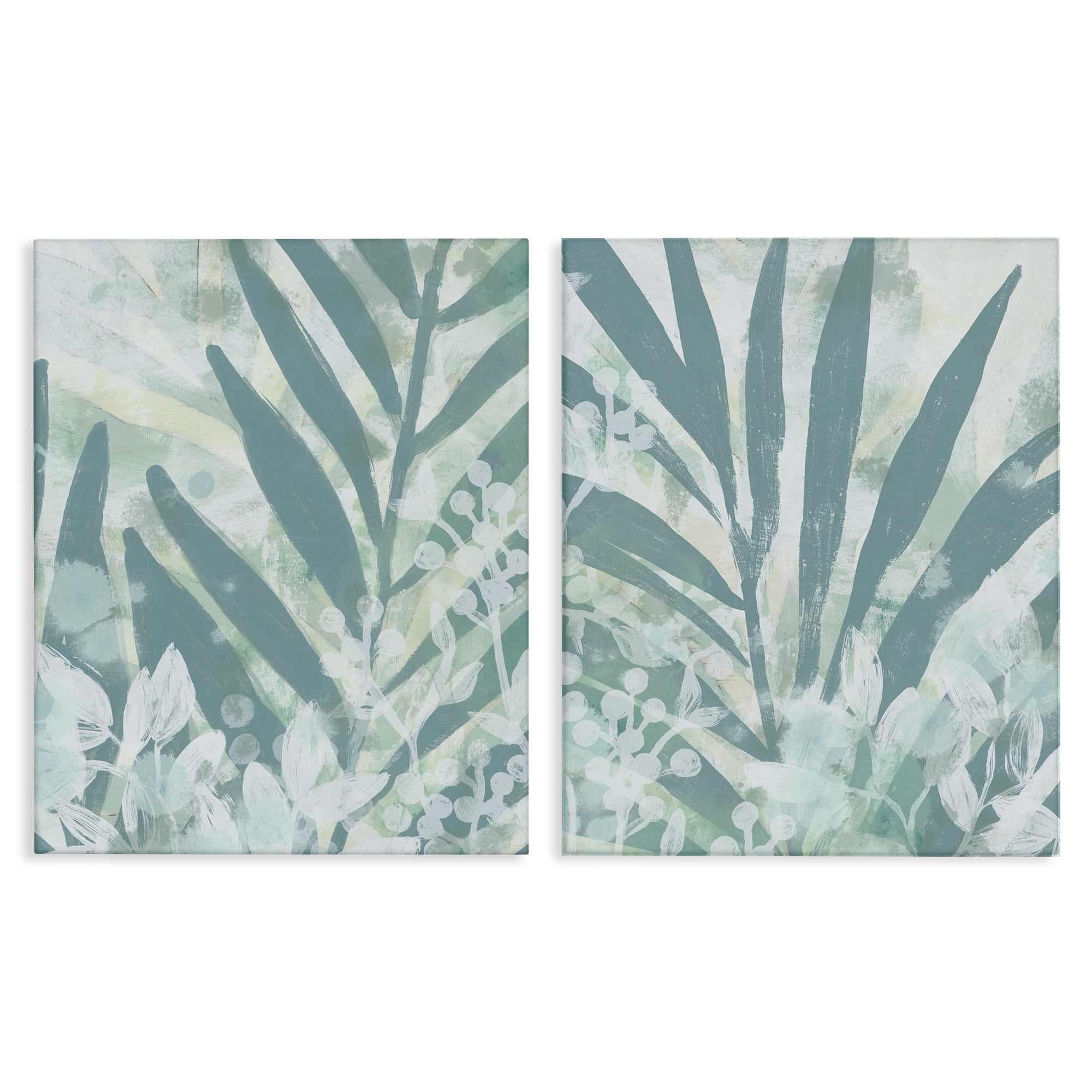 Stupell Industries Teal Palm Fronds Plants & Flowers Painting Wrapped Canvas Art Print Wall Art, 24 x 30, Set of 2