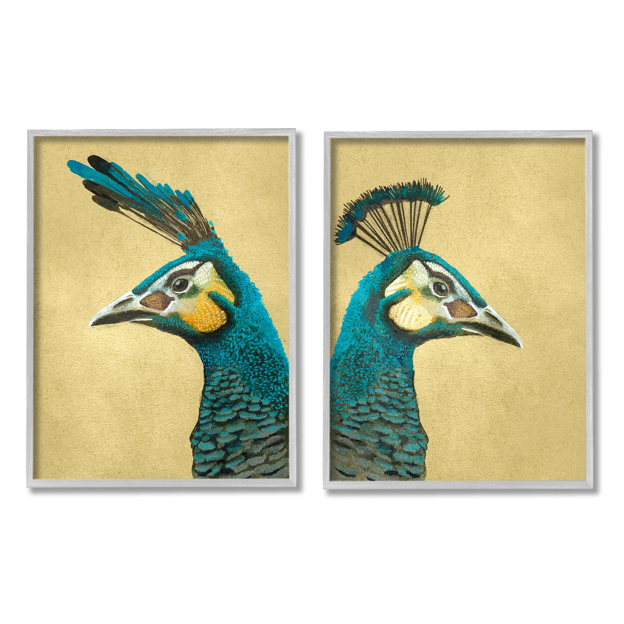 Stupell Industries Teal Peacock Portraits Animals & Insects Painting Gray Framed Art Print Wall Art, 16 x 20