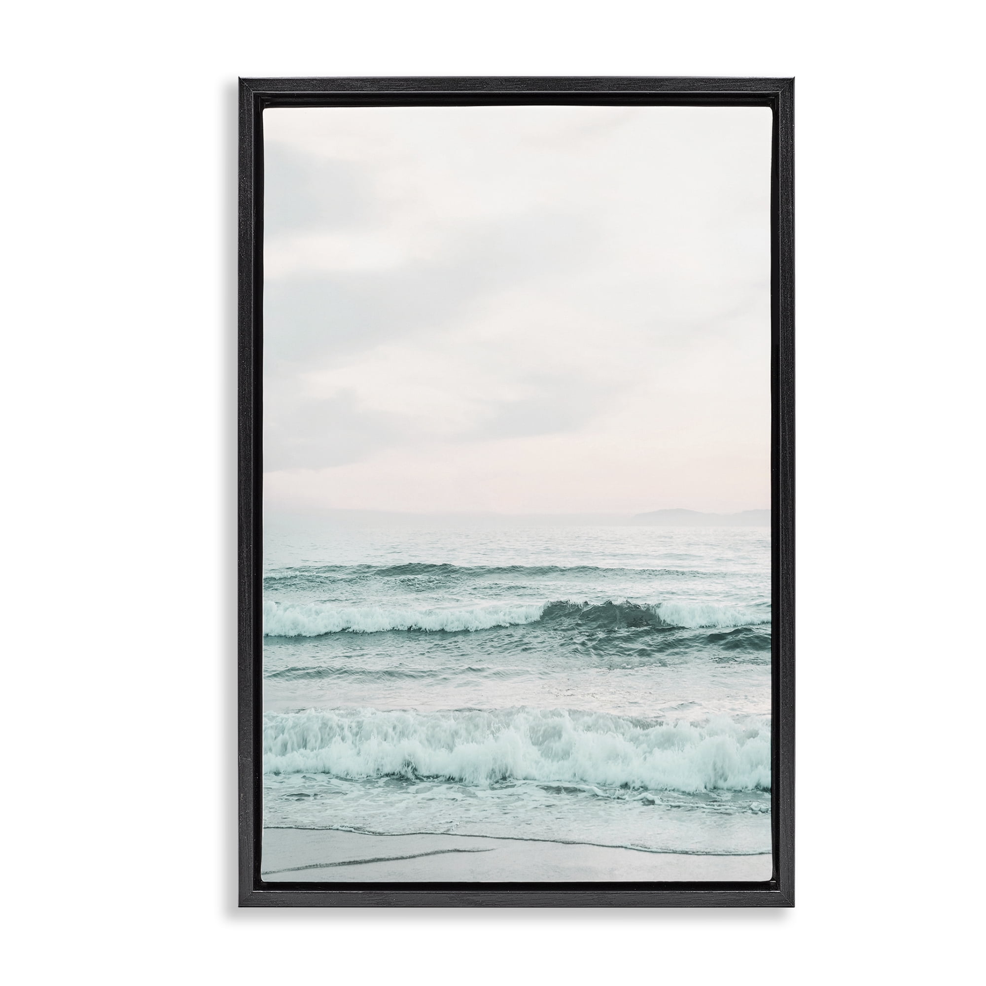 Stupell Industries Teal Sea Tide Nautical & Beach Photography Black Floater Framed Canvas Art Print Wall Art, 17 x 25