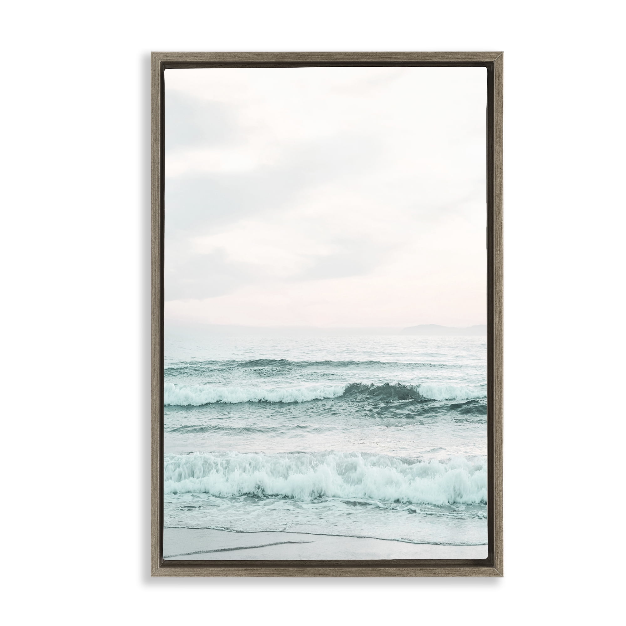 Stupell Industries Teal Sea Tide Nautical & Beach Photography Brown Floater Framed Canvas Art Print Wall Art, 21 x 31
