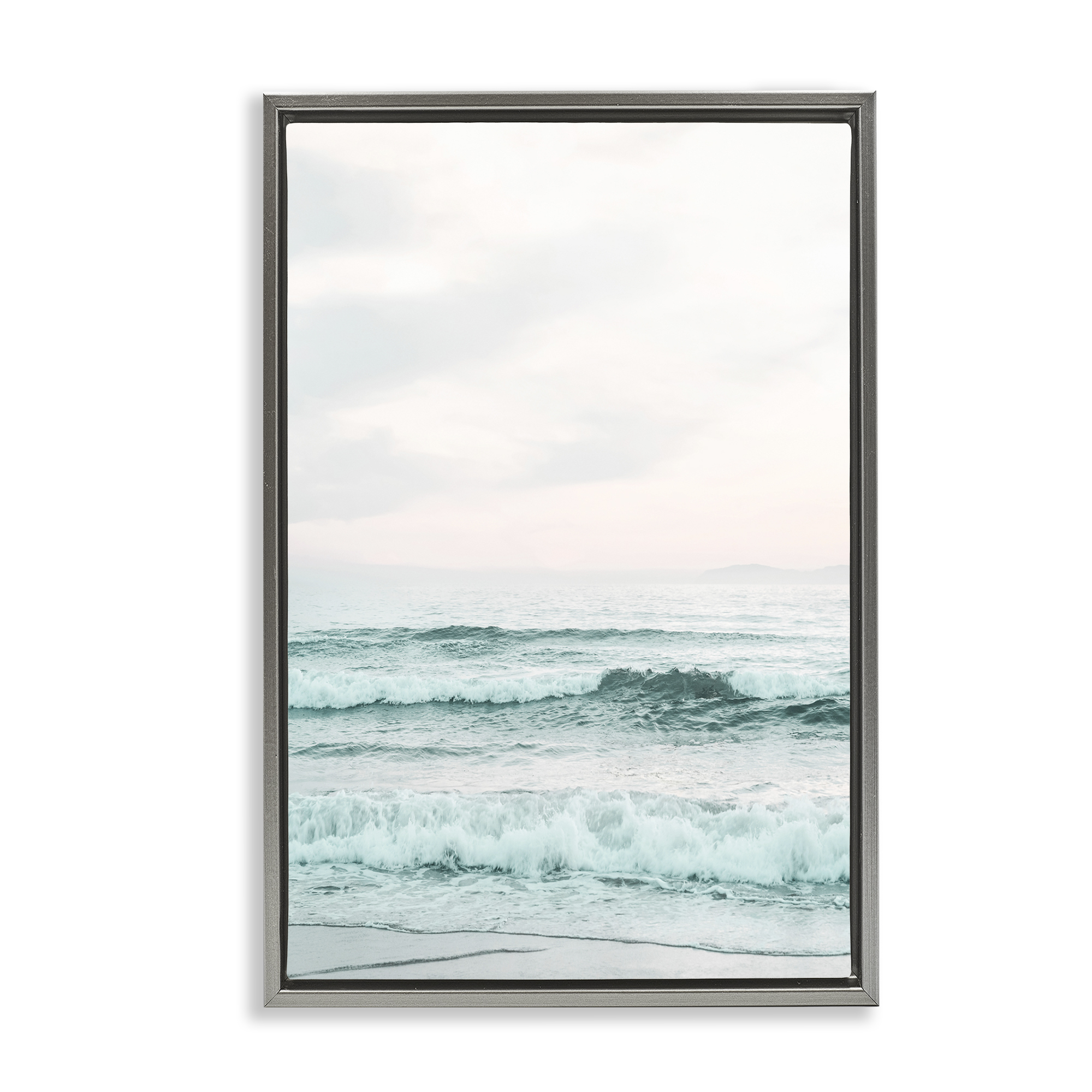 Stupell Industries Teal Sea Tide Nautical & Beach Photography Gray Floater Framed Canvas Art Print Wall Art, 21 x 31
