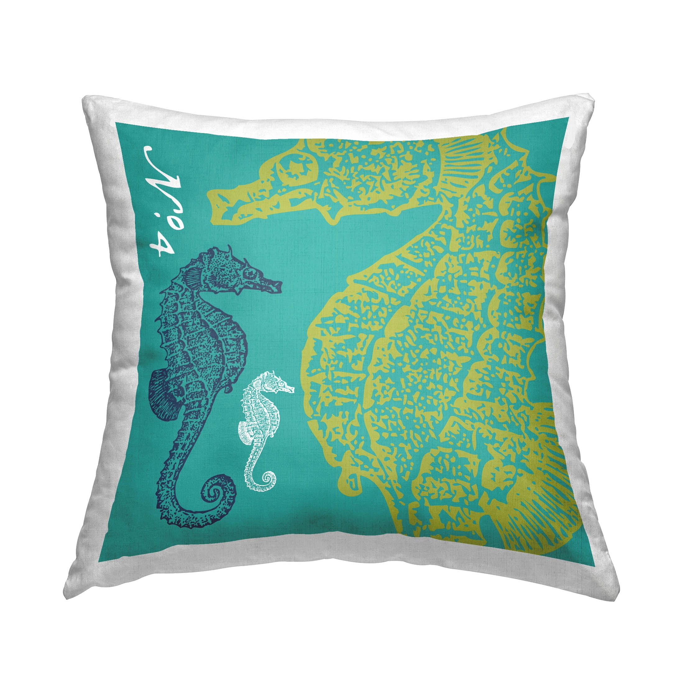 Stupell Industries Teal Seahorses Aquatic Pattern Printed Throw Pillow Design by George Tygert