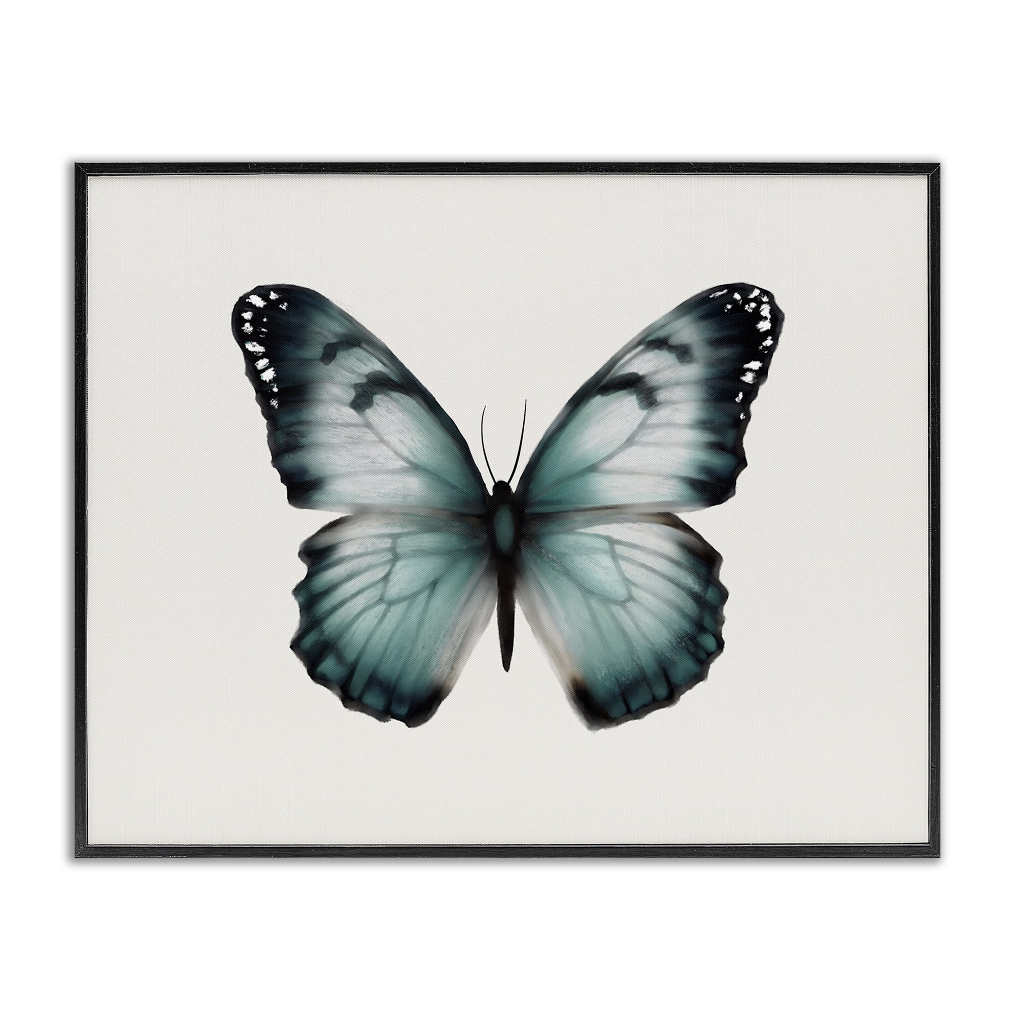 Stupell Industries Teal Symmetrical Butterfly Animals Painting Black Framed Art Print Wall Art, 20 x 16