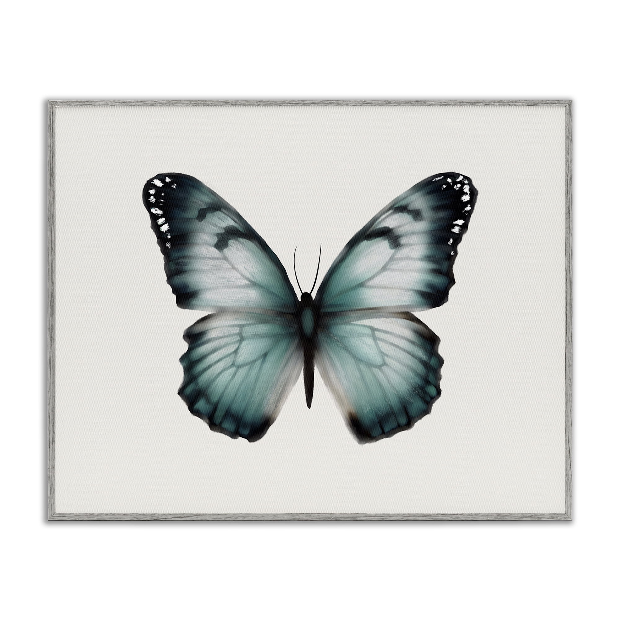 Stupell Industries Teal Symmetrical Butterfly Animals Painting Gray Framed Art Print Wall Art, 14 x 11