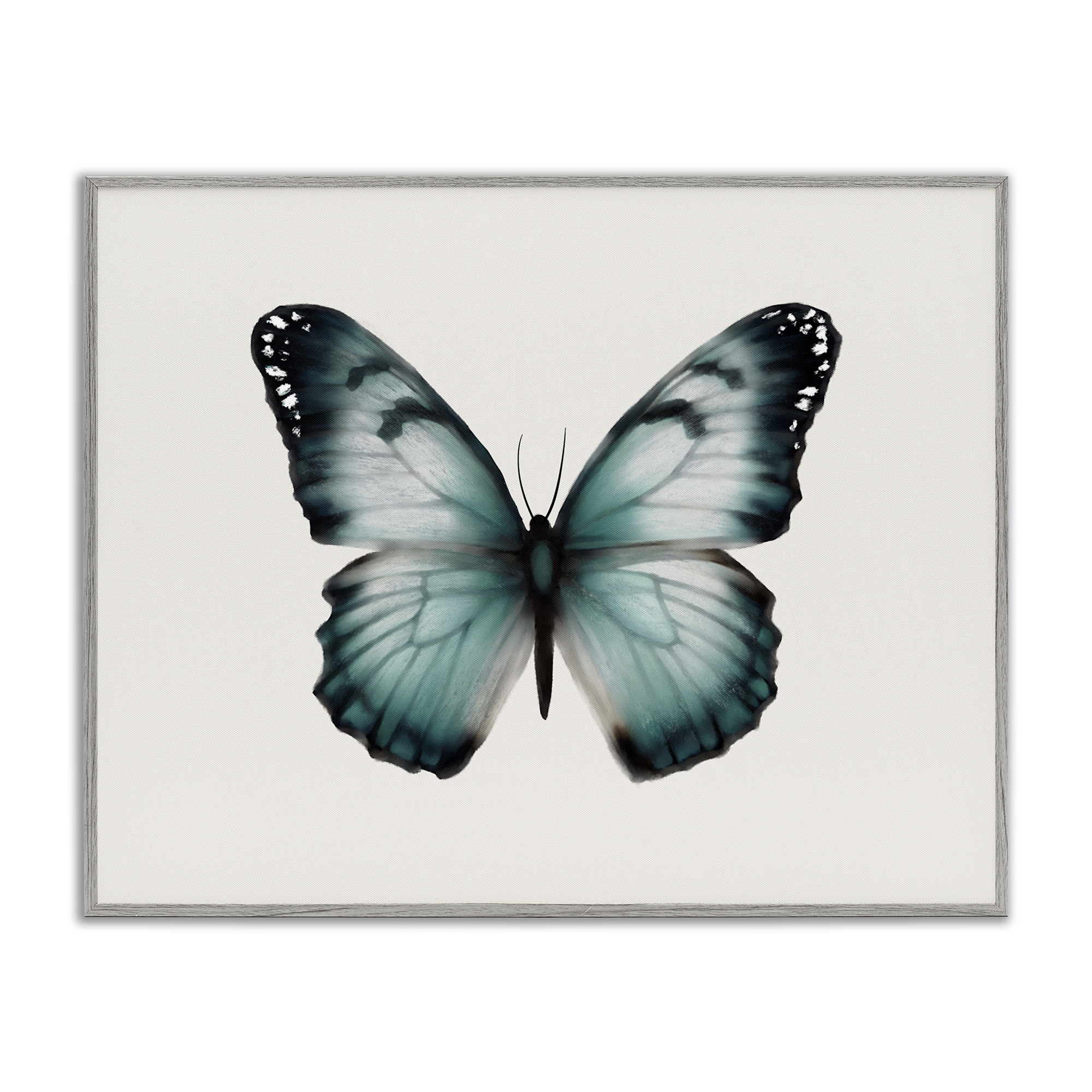 Stupell Industries Teal Symmetrical Butterfly Animals Painting Gray Framed Art Print Wall Art, 30 x 24